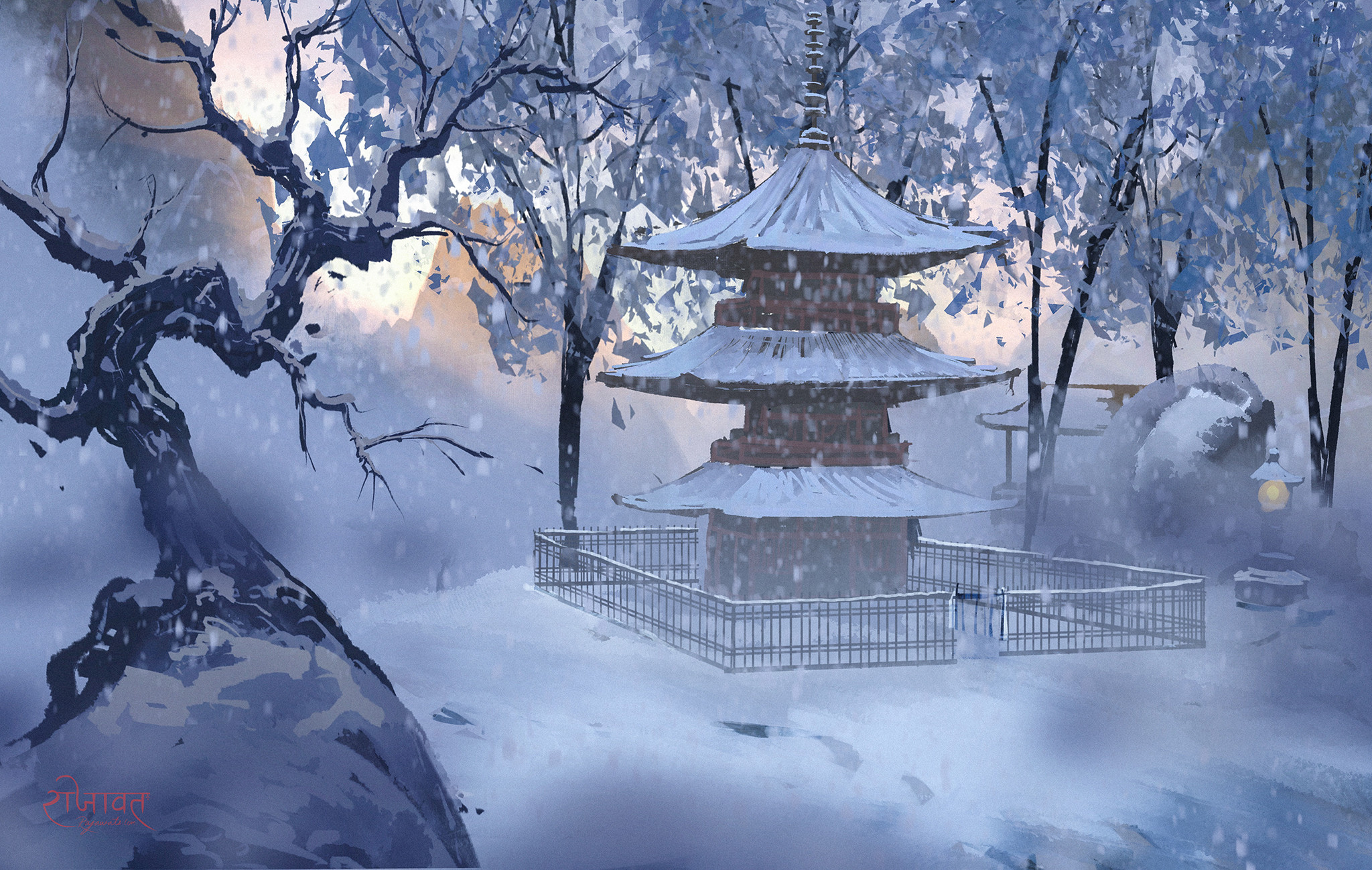 HD desktop wallpaper: Anime, Winter, Snow, Temple, Shrine download free picture