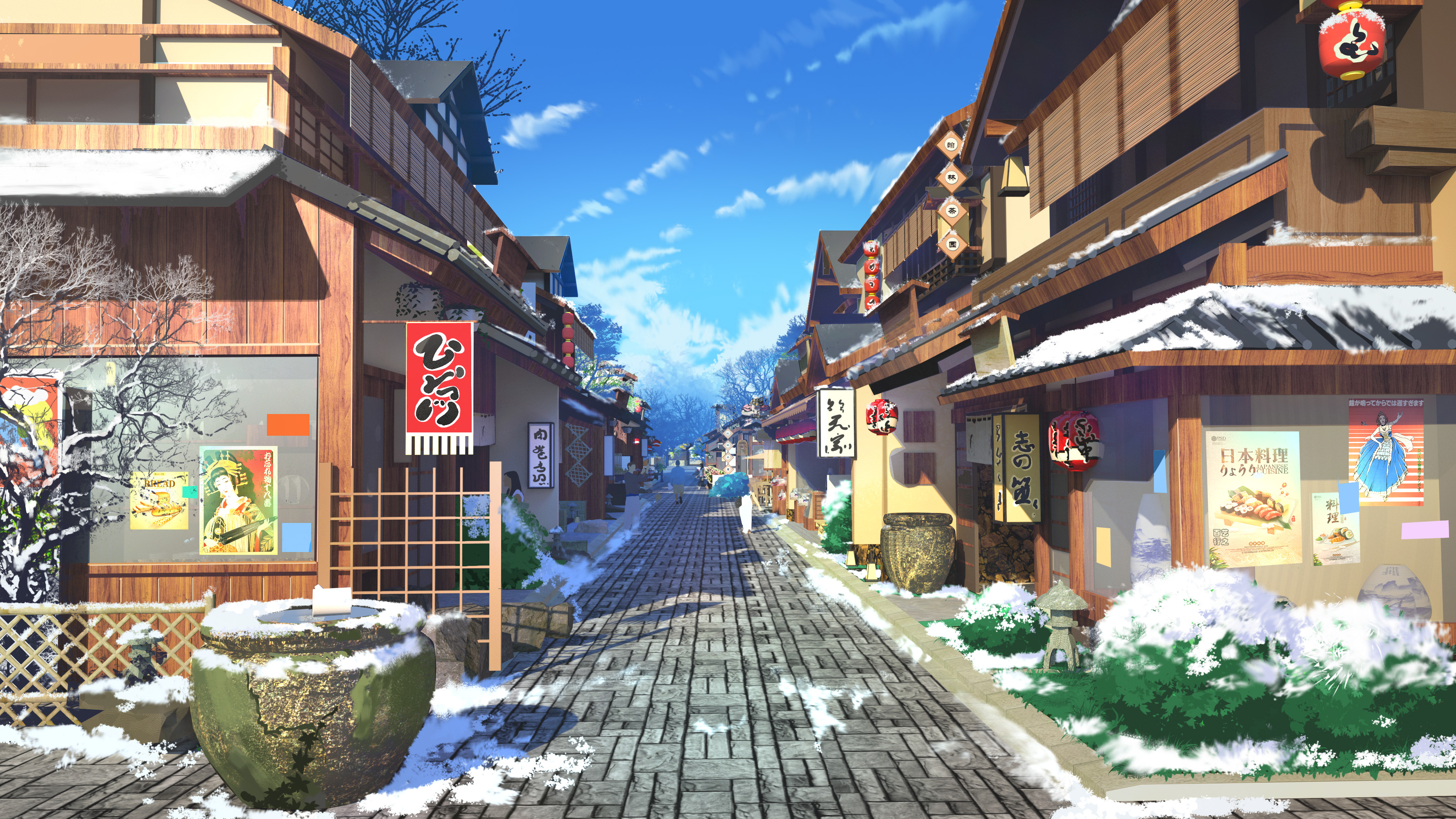 HD desktop wallpaper: Anime, Winter, House, Street, Original download free picture
