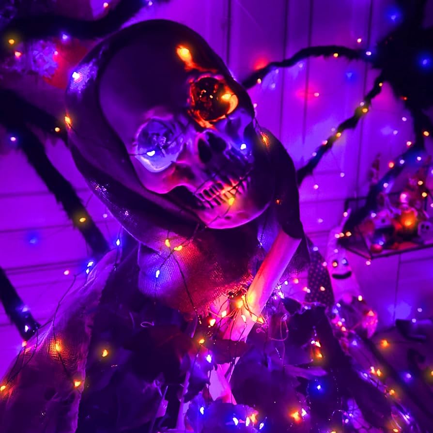 Pack Halloween String Lights Decor, Timer, Total 150 LED 50 Ft Battery Operated Copper Wire Purple Orange Fairy Lights Halloween Decorations Outside Yard Home Indoor Outdoor, 30 LED 10 Ft Each