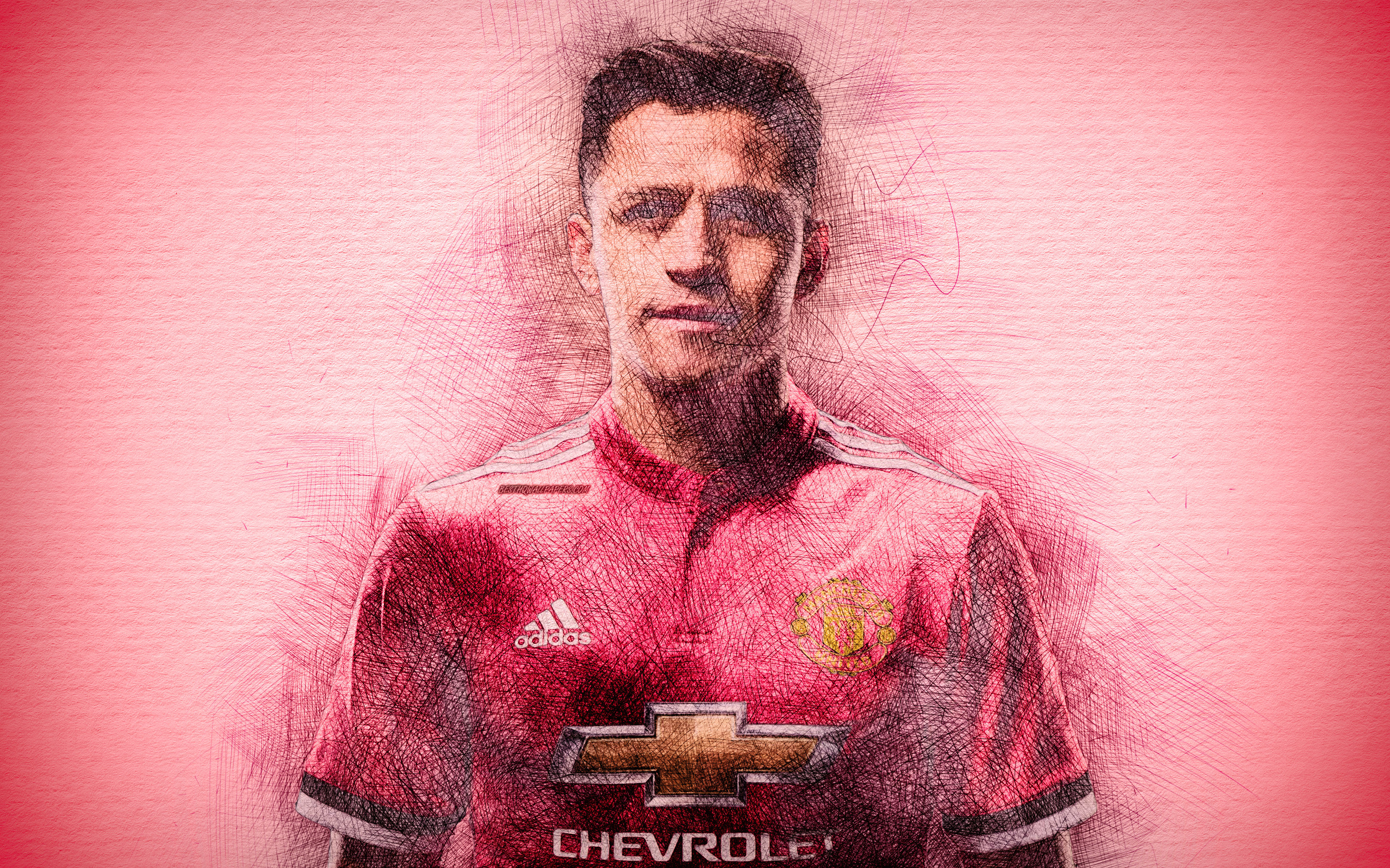 Download wallpaper Alexis Sanchez, 4k, artwork, football stars, Manchester United, Alexis, soccer, MU, Premier League, Man United, footballers, drawing Alexis Sanchez, FC Manchester United for desktop with resolution 3840x2400. High Quality HD