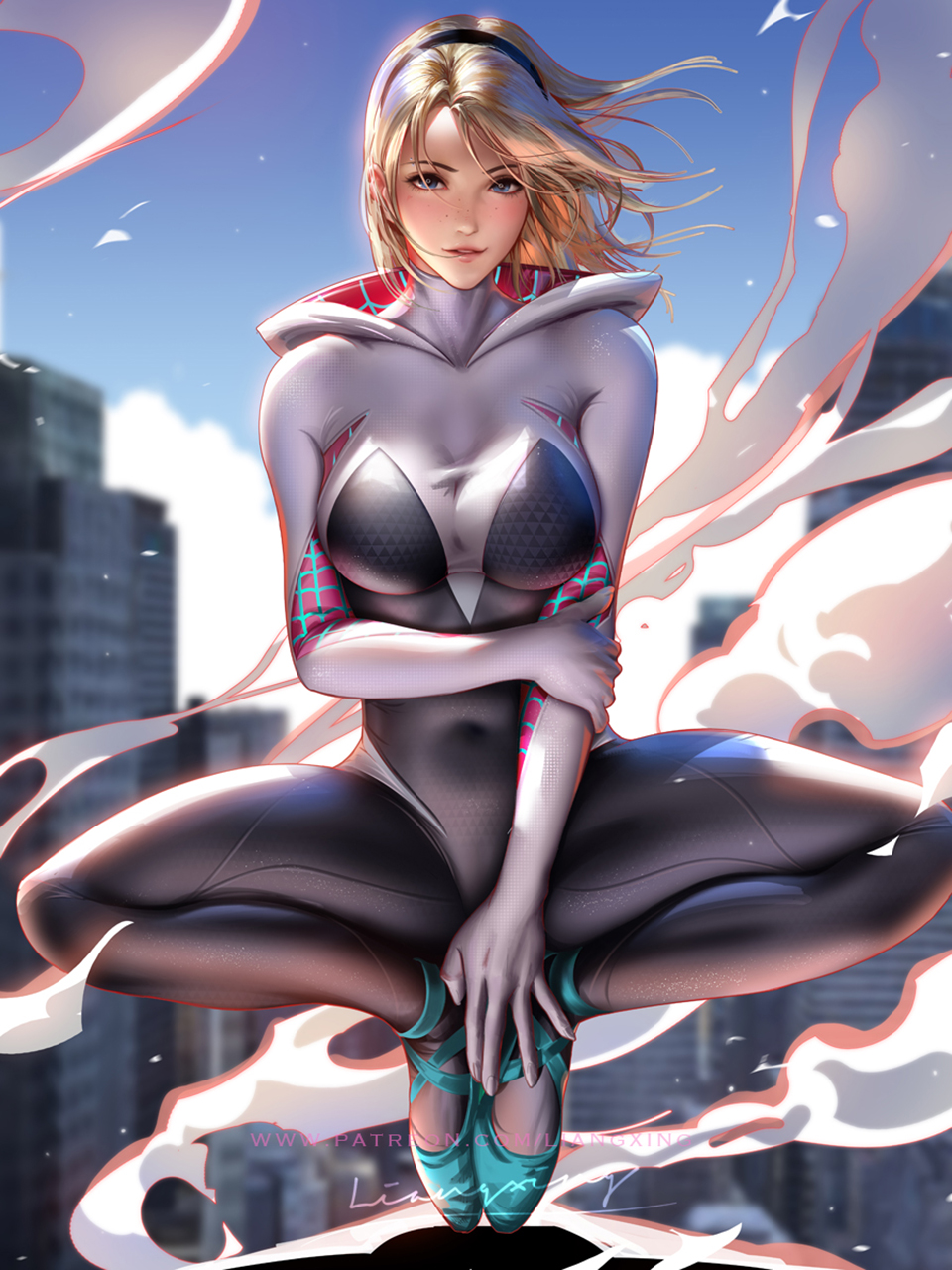 Liang Xing, Gwen Stacy, Blonde, Drawing, Spider Man, Hairband, Skyx1280 Wallpaper
