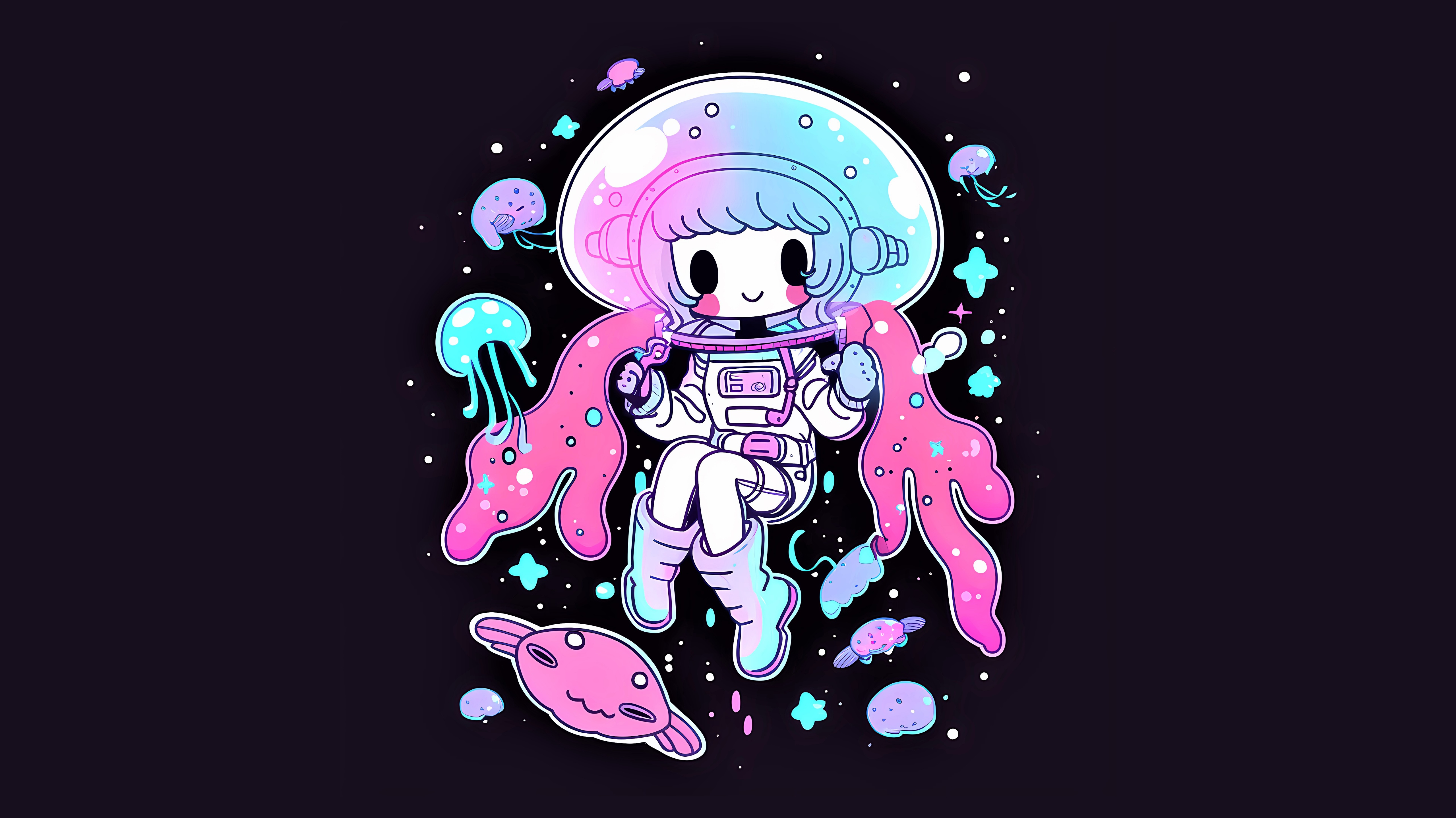 Cute astronaut Wallpaper 4K, Kawaii girl, Surreal, Neon art