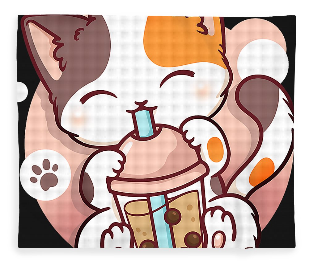 Cat Boba Tea Bubble Tea Anime Kawaii Neko T Shirt Fleece Blanket