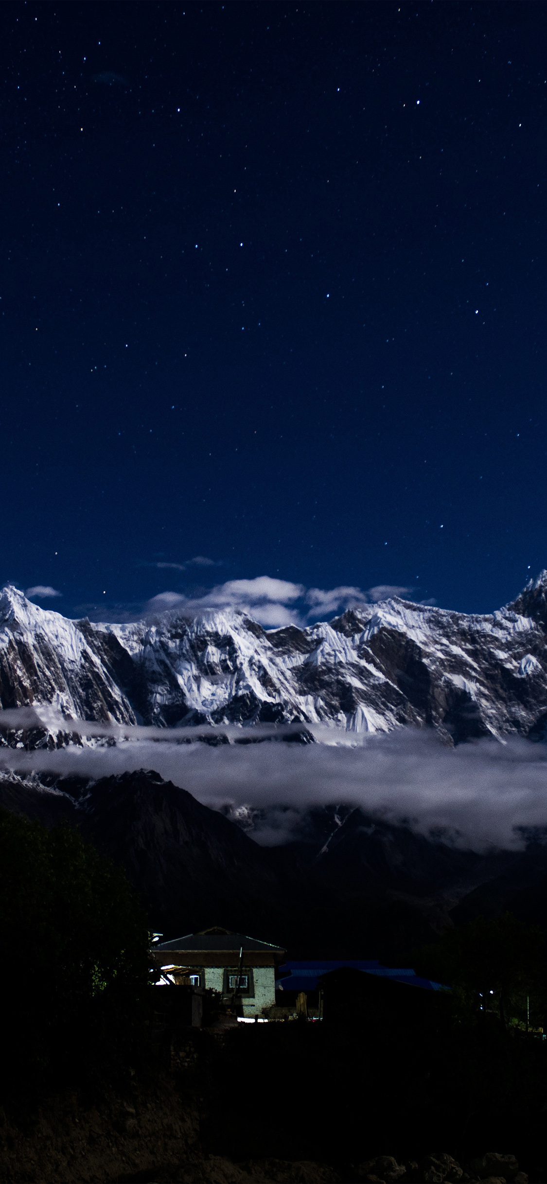 Mountain Snow Dark Winter Sky Star
