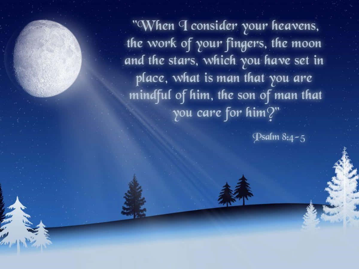 Download Christmas Scripture Winter Forest Moon Wallpaper