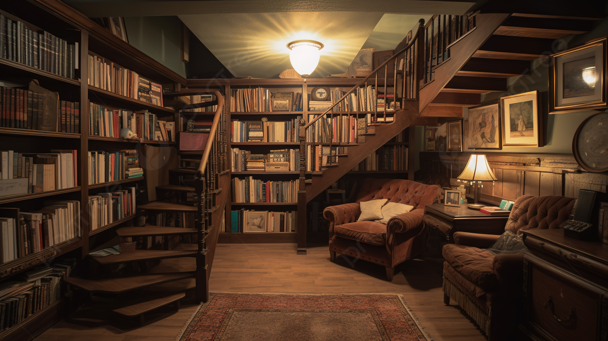 Book Shelves In Dark Hallway Background, Home Library Picture Background Image And Wallpaper for Free Download