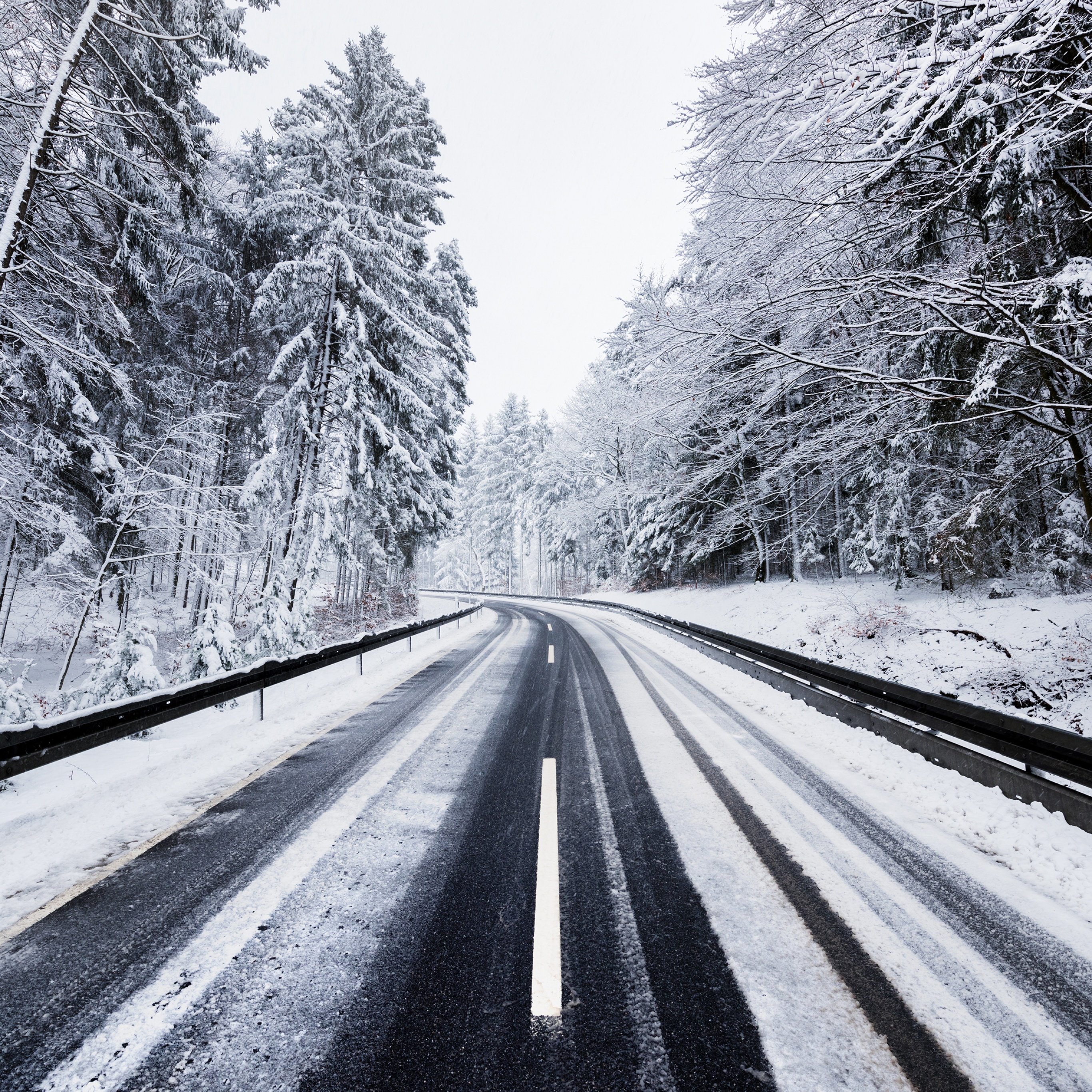 Winter Wallpaper 4K, Road, Forest, Snow covered, Trees