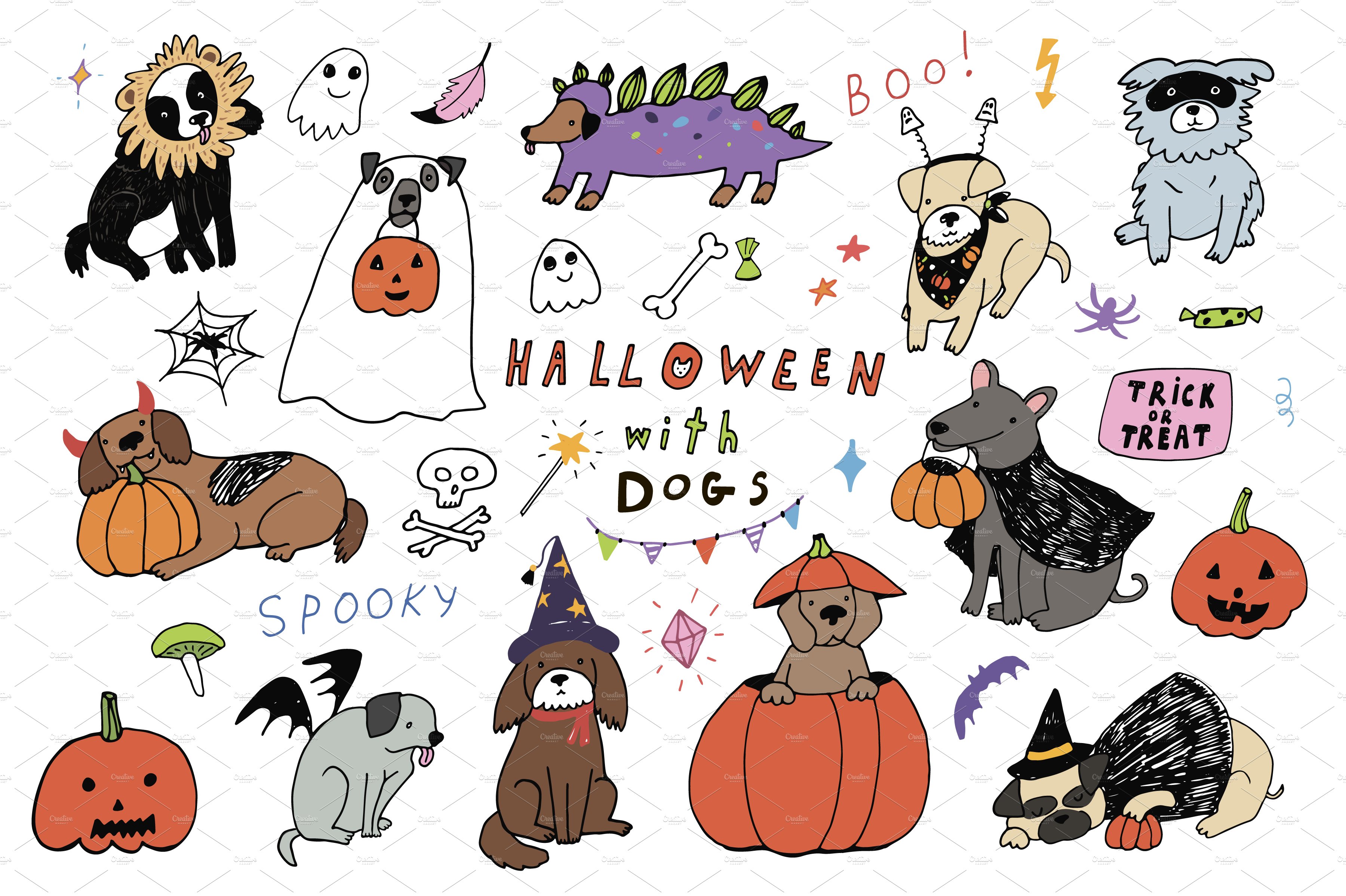 Halloween With Dogs. Animal Illustrations Creative Market