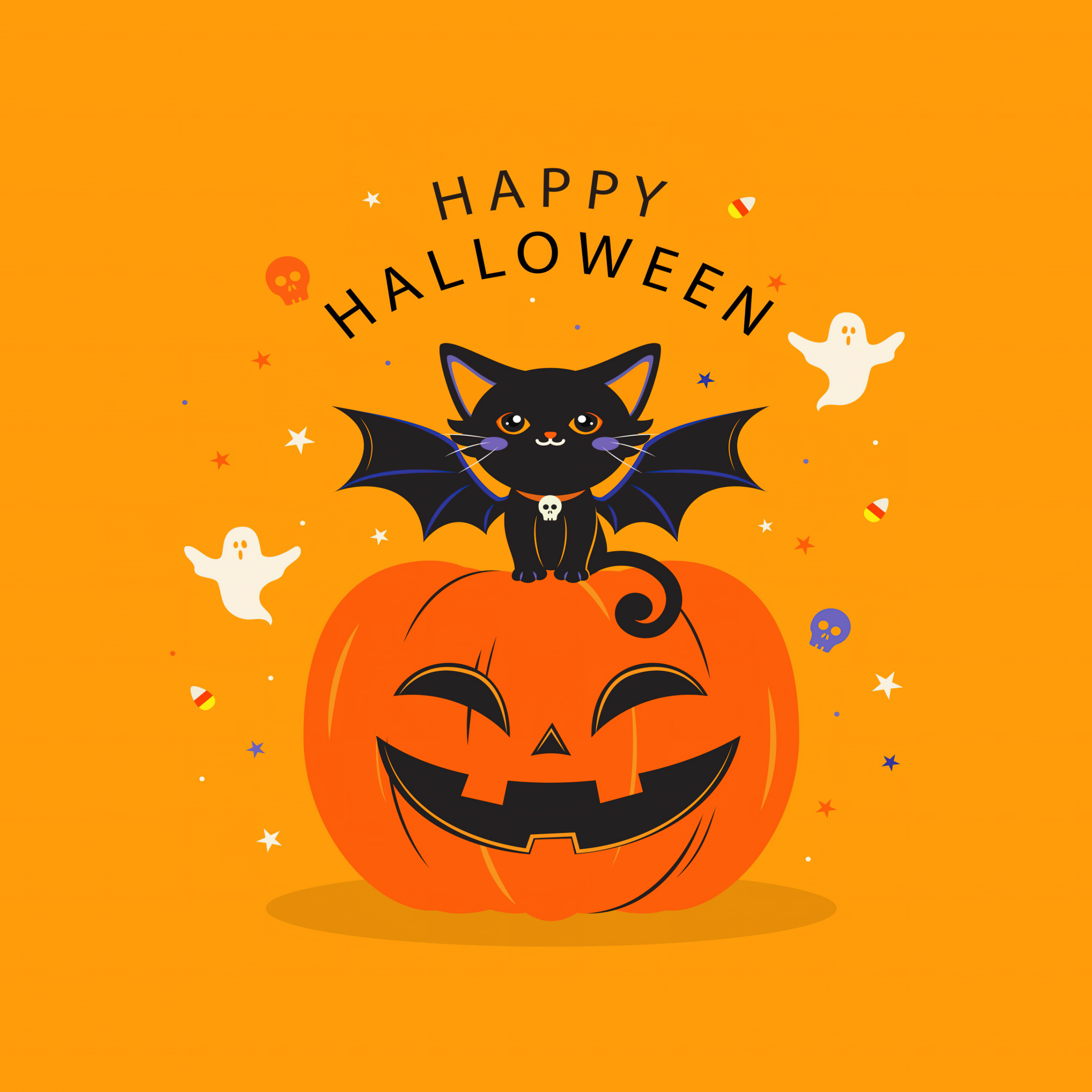 Happy Halloween Wallpaper 4K, Yellow