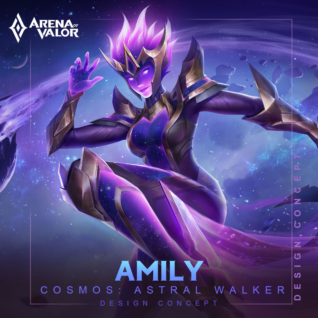 Arena of Valor the Cosmos power, Amily's body has turned into a purple cosmic and she can amplify damage of her shoes' attack. What do you think about Amily