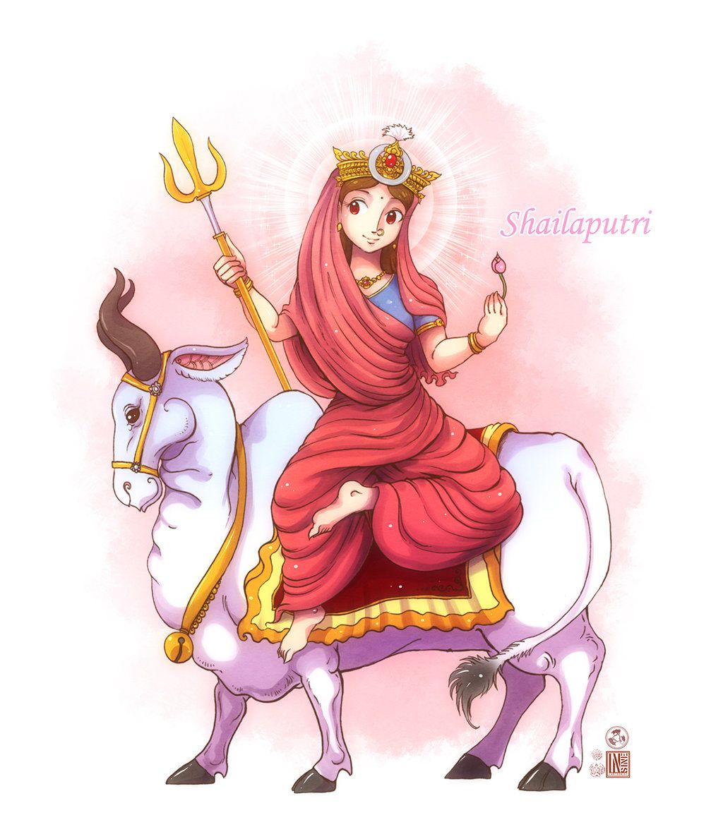 Shailaputri. Durga painting, Navratri devi image, God illustrations