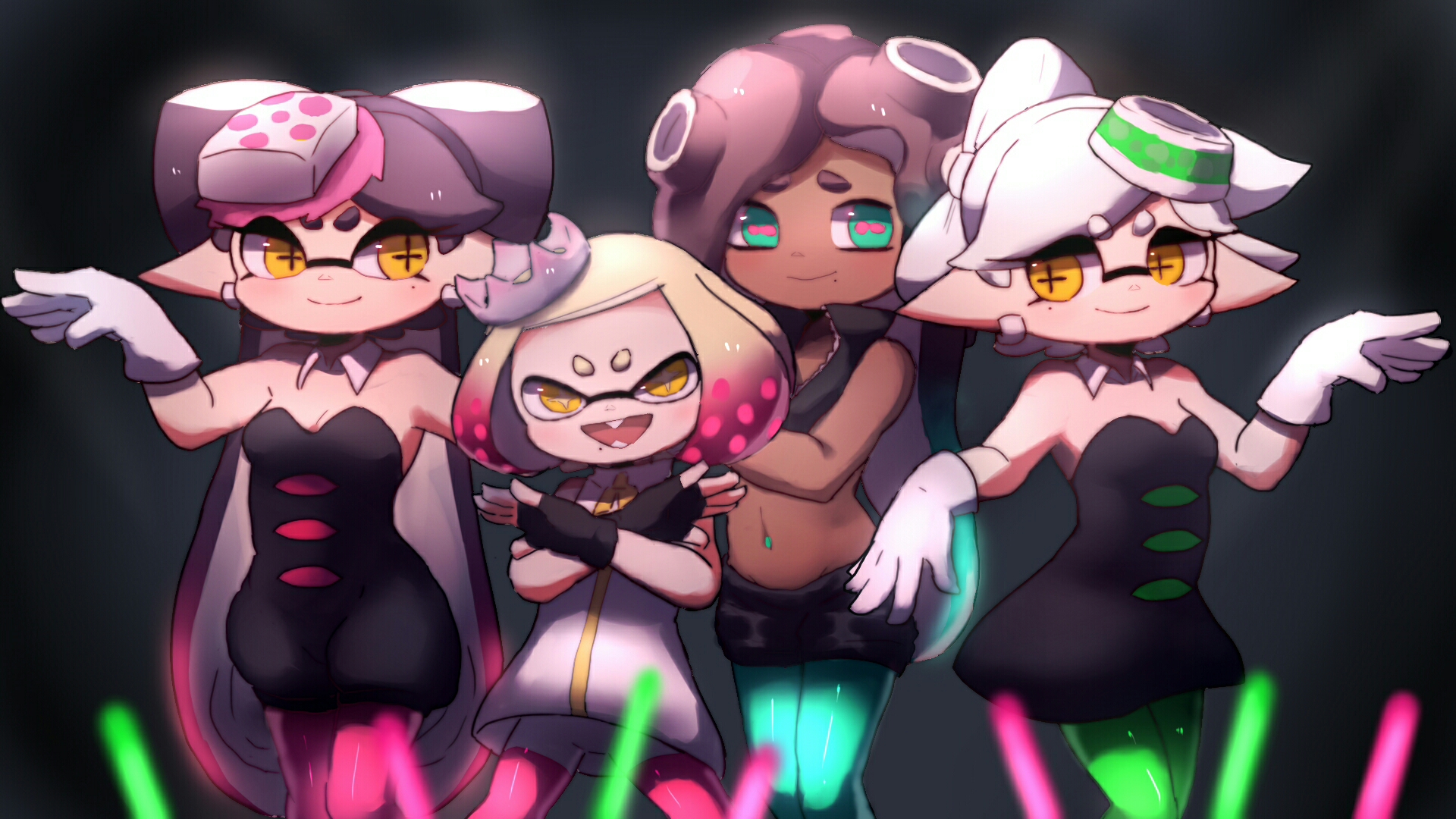 callie, marie, marina, and pearl (splatoon and 2 more) drawn