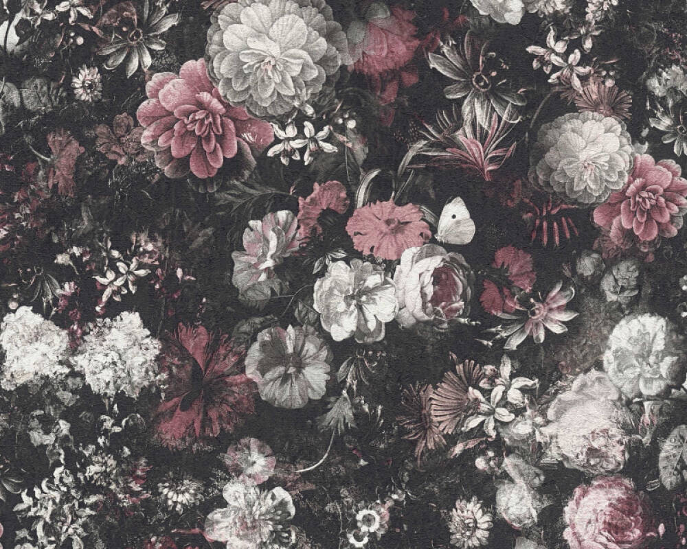 Livingwalls Wallpaper «Baroque, Floral, Black, Red, White» 380952
