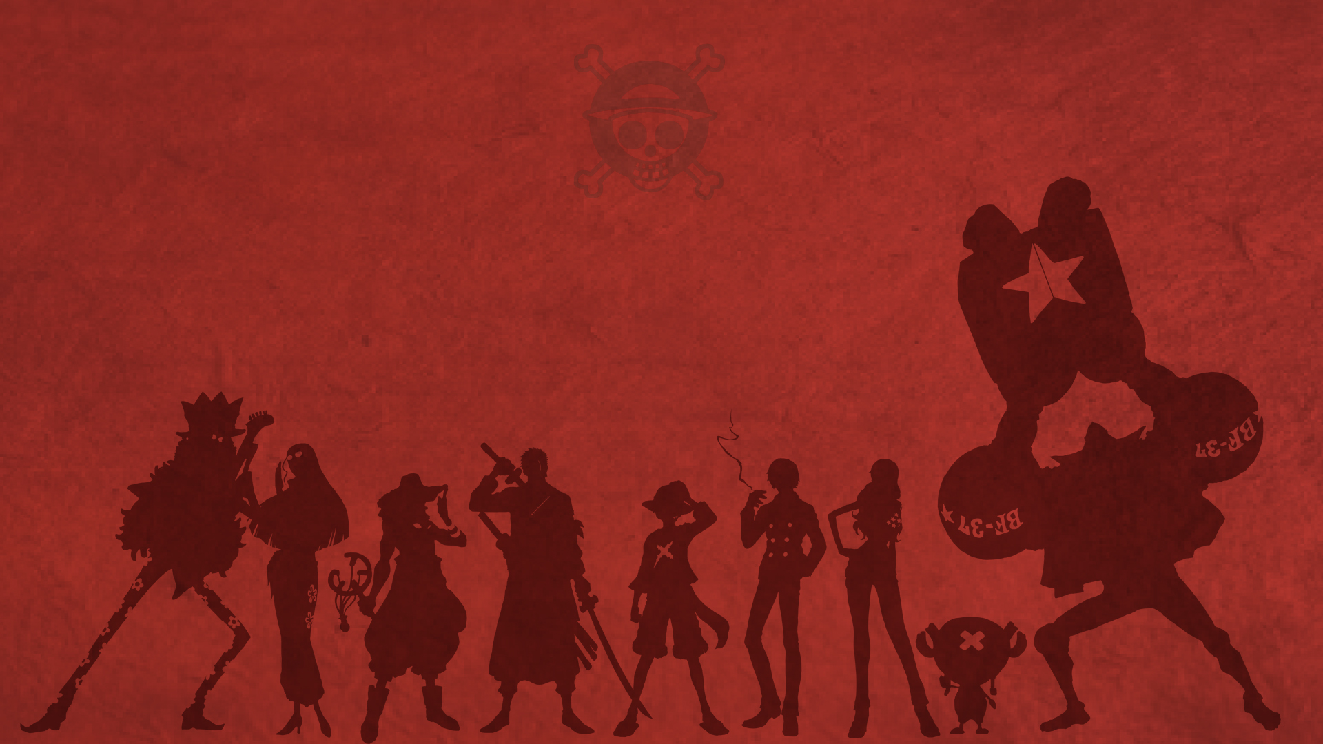 One Piece, anime, red background, silhouette, simple backgroundx1080 Wallpaper