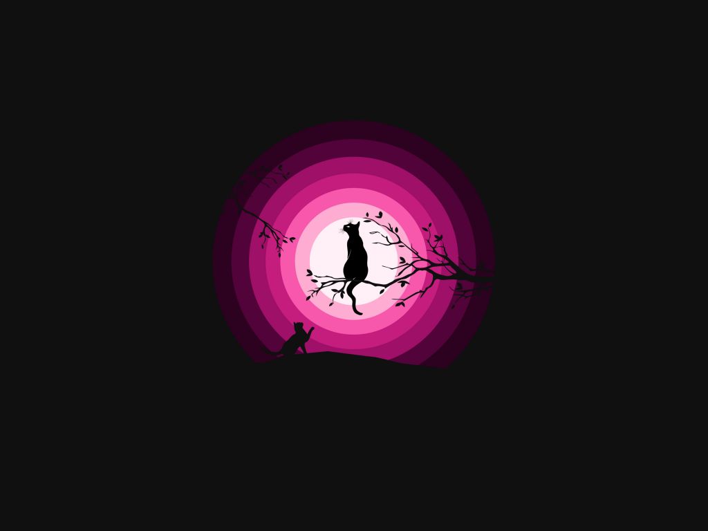 Cats Wallpaper 4K, Moon, Pink, Silhouette