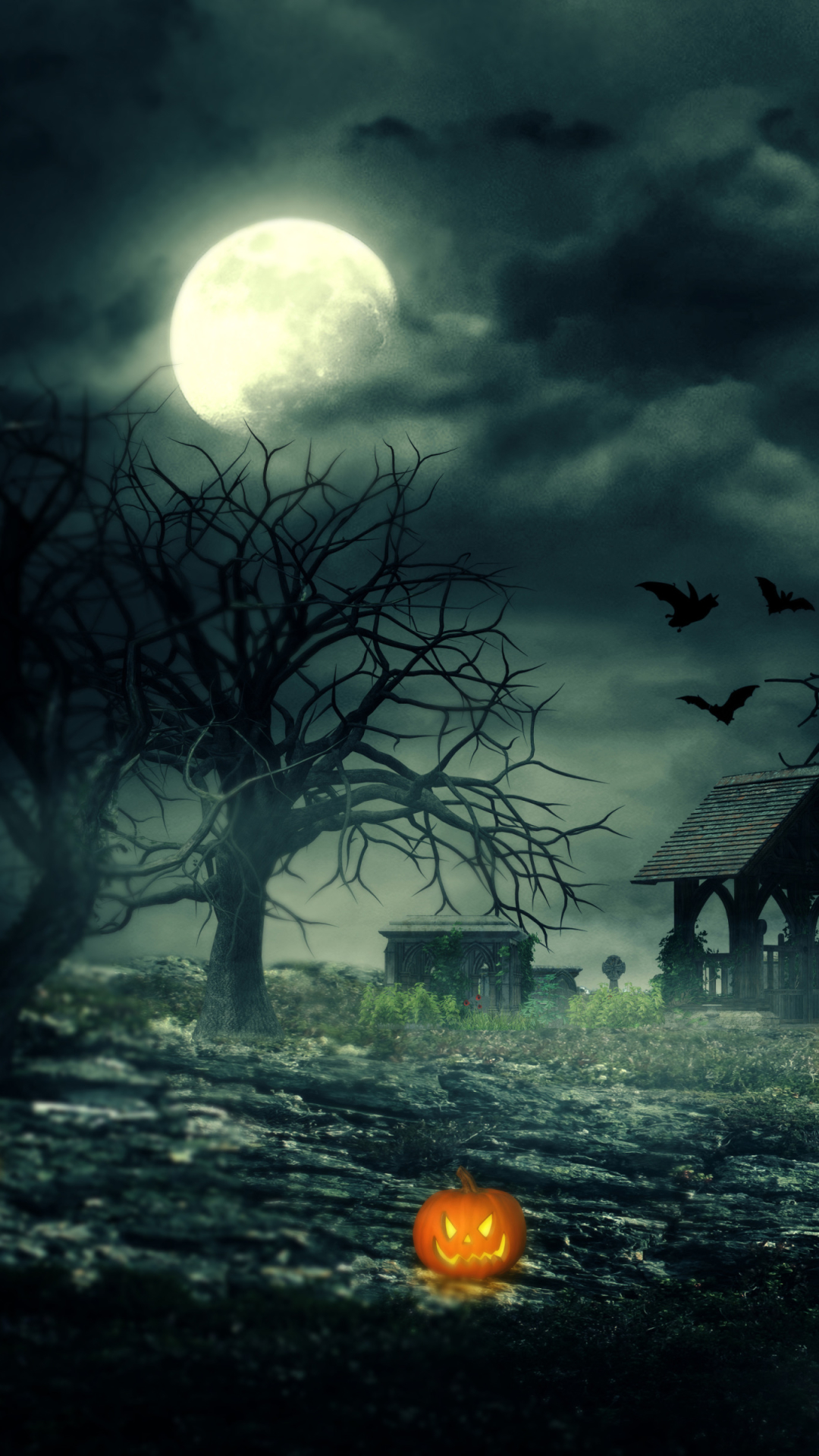 Mobile wallpaper: Halloween, Night, Moon, Pumpkin, Holiday, Jack O' Lantern, Haunted House, 1404153 download the picture for free