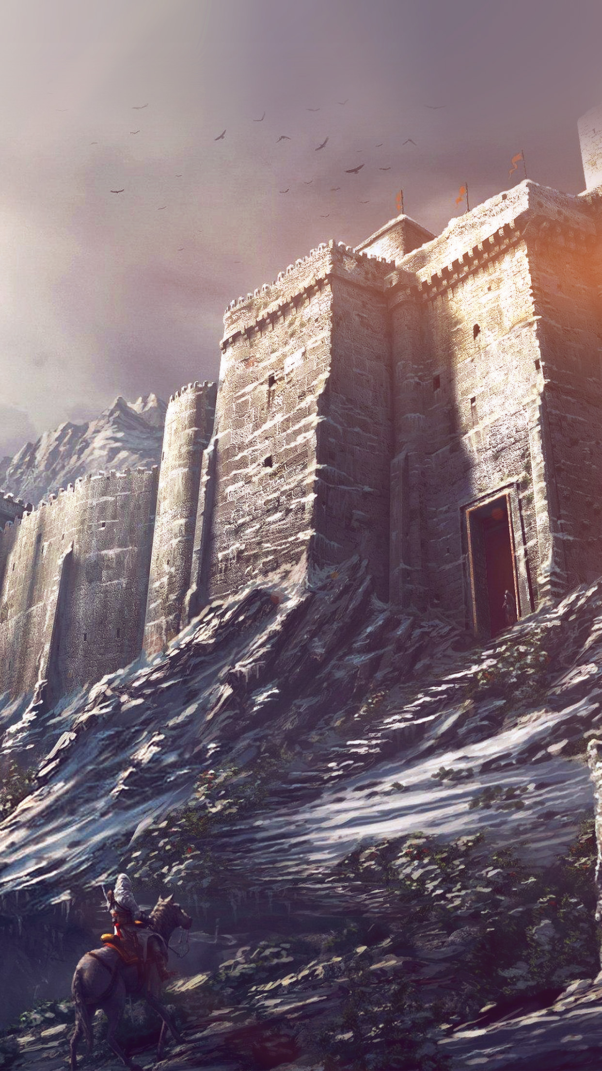 iPhone X wallpaper. game illustration castle snow winter flare