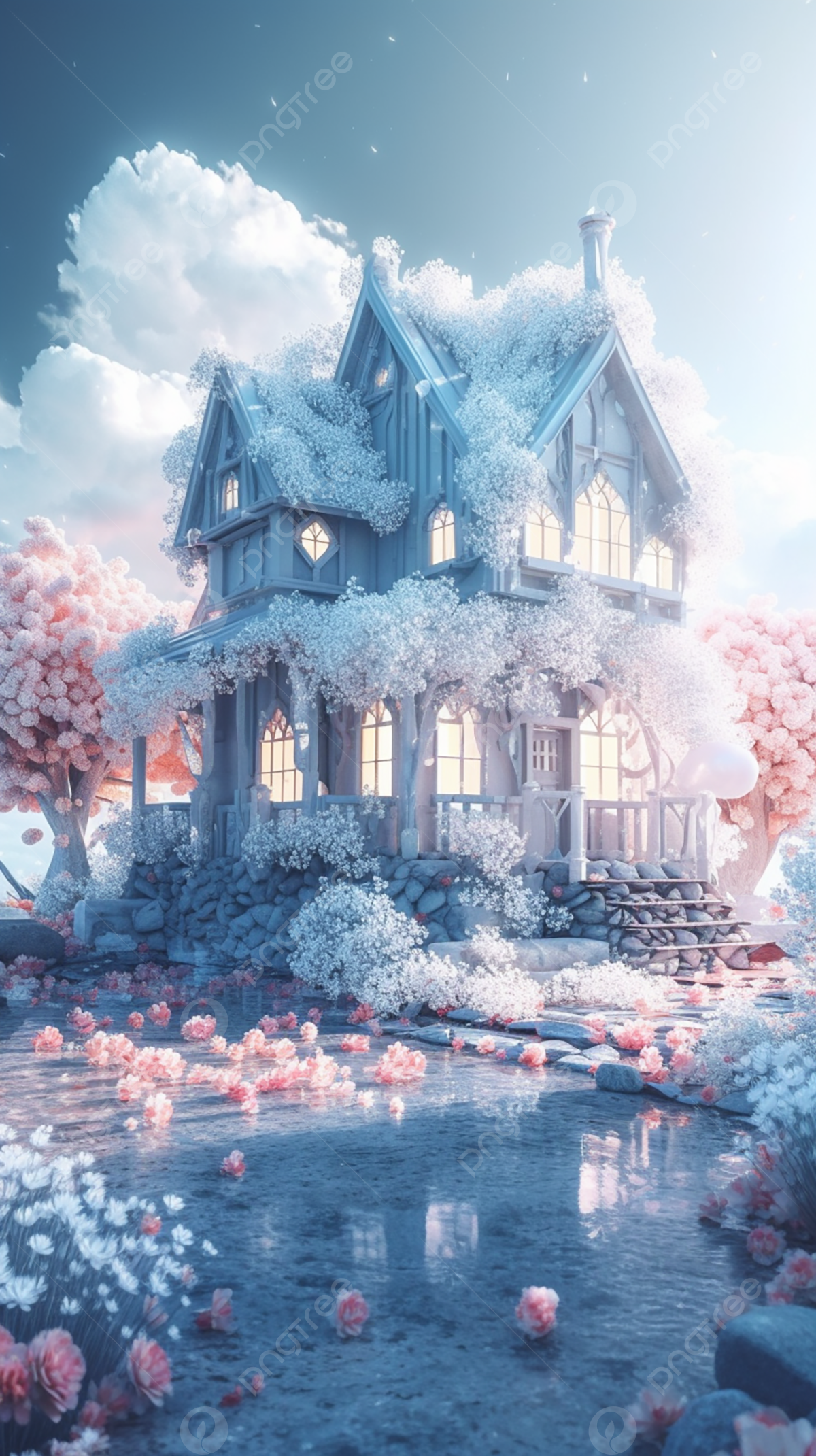 Floral Snow White Castle Fantasy Cartoon Advertising Background Wallpaper Image For Free Download