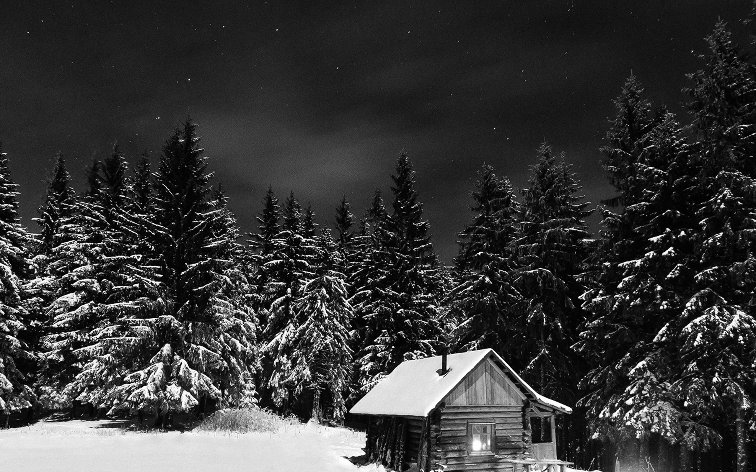 wallpaper for desktop, laptop. winter house night sky christmas starry bw dark