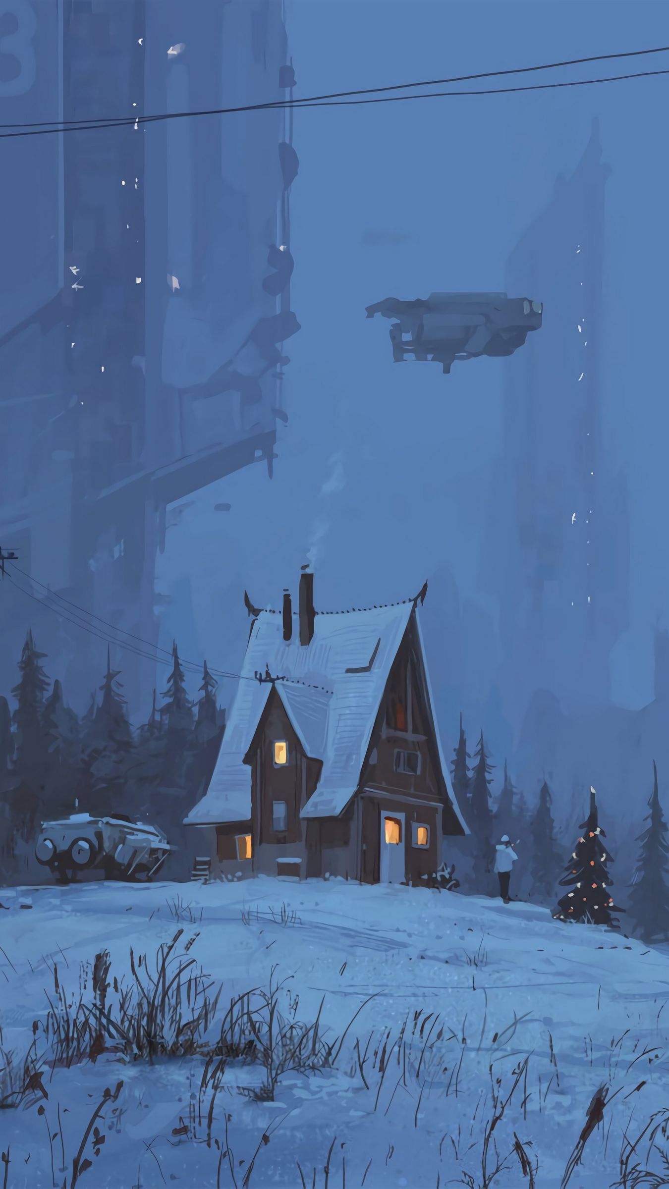 Download wallpaper 1350x2400 house, future, art, night, winter iphone 8+/7+/6s+/for parallax HD background