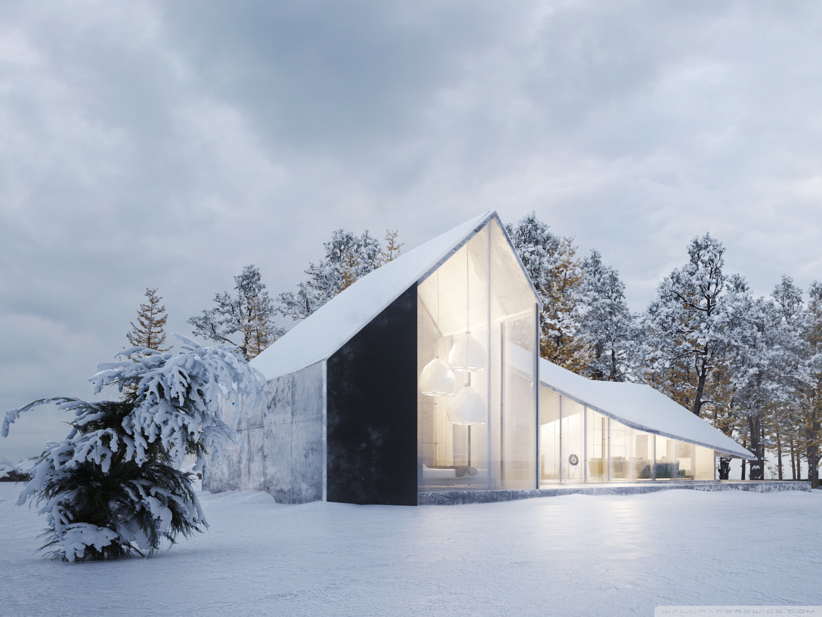 Modern House Design, Winter, Snow Ultra HD Desktop Background Wallpaper for 4K UHD TV, Widescreen & UltraWide Desktop & Laptop, Tablet