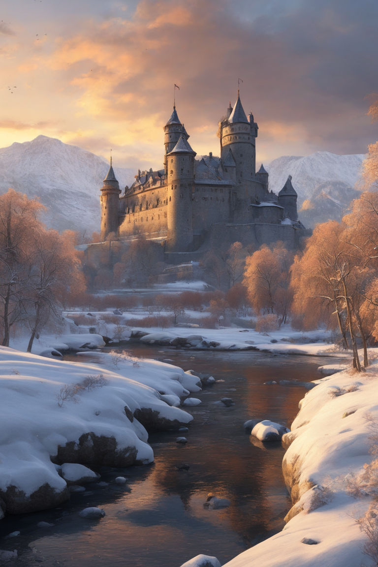 fantasy winter landscape in the background