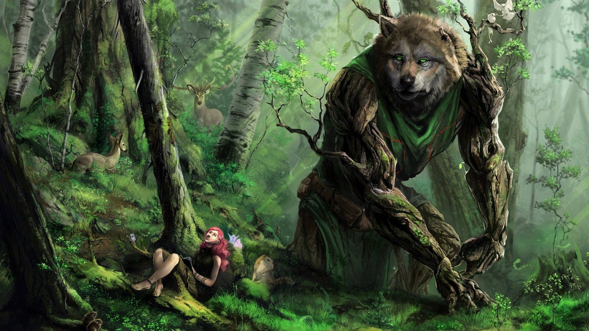 Download Wolf Girl In Forest Wallpaper