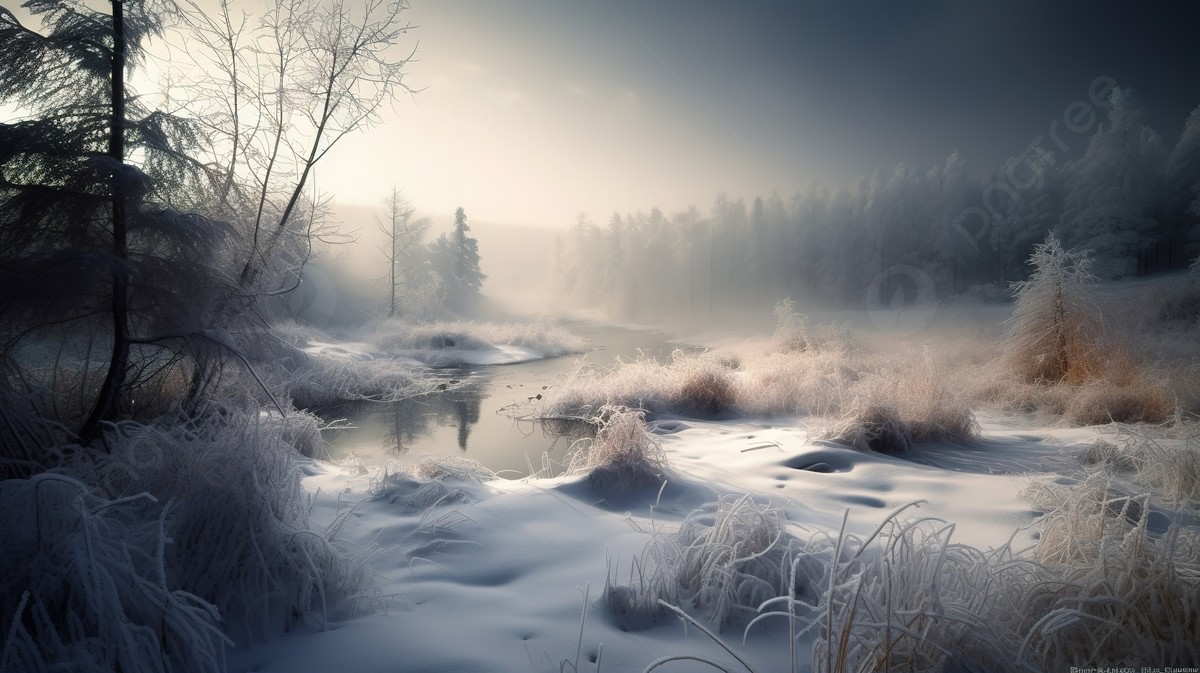Frozen River With Fog And Trees In The Background, Wallpaper Winter Picture Background Image And Wallpaper for Free Download