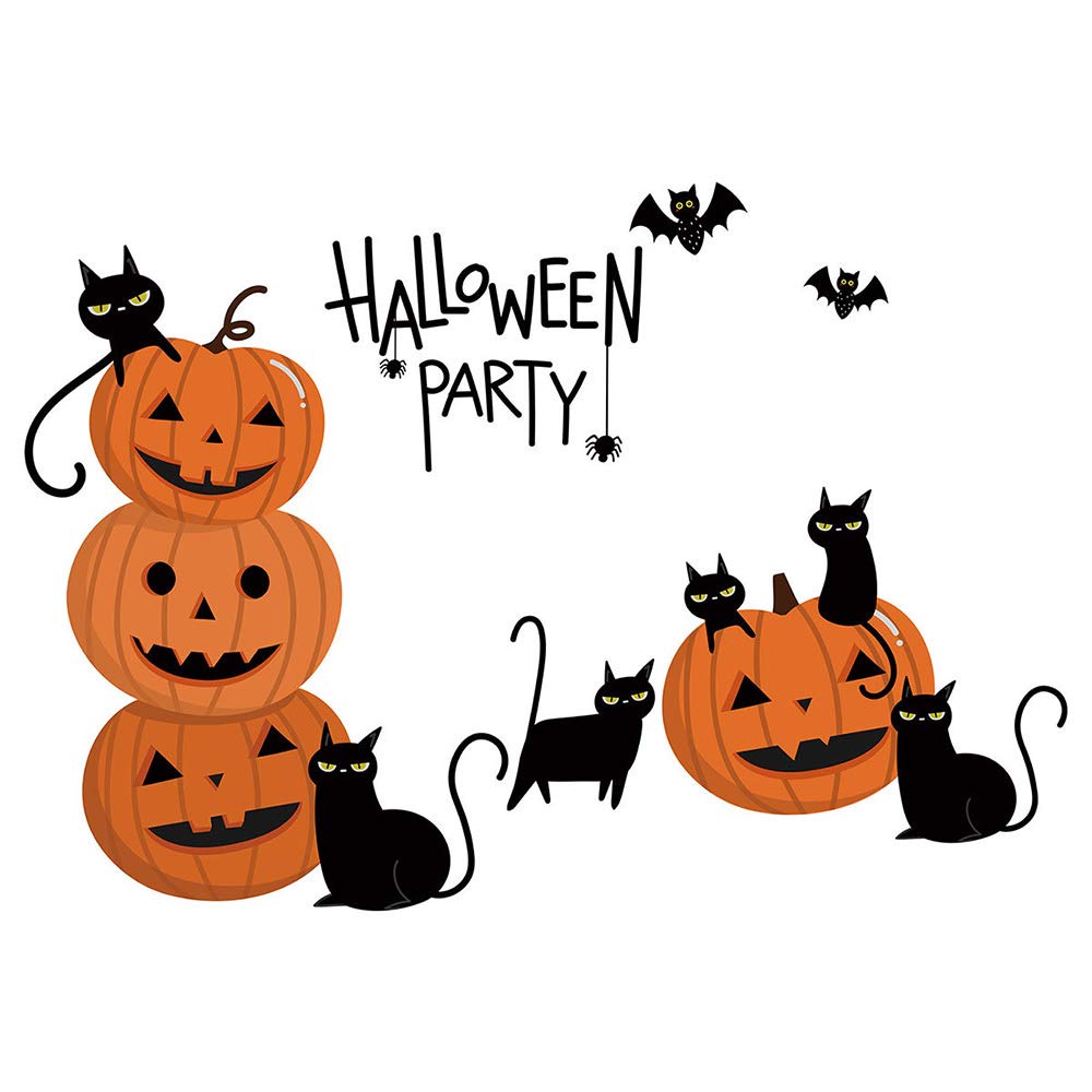 Home Find Halloween Black Cat and Pumpkin Wall Decals Mural Halloween Vinyl Stickers Halloween Wallpaper Removable Self Adhesive Arts Halloween Party Decor 30 x 12 inches, Tools & Home Improvement