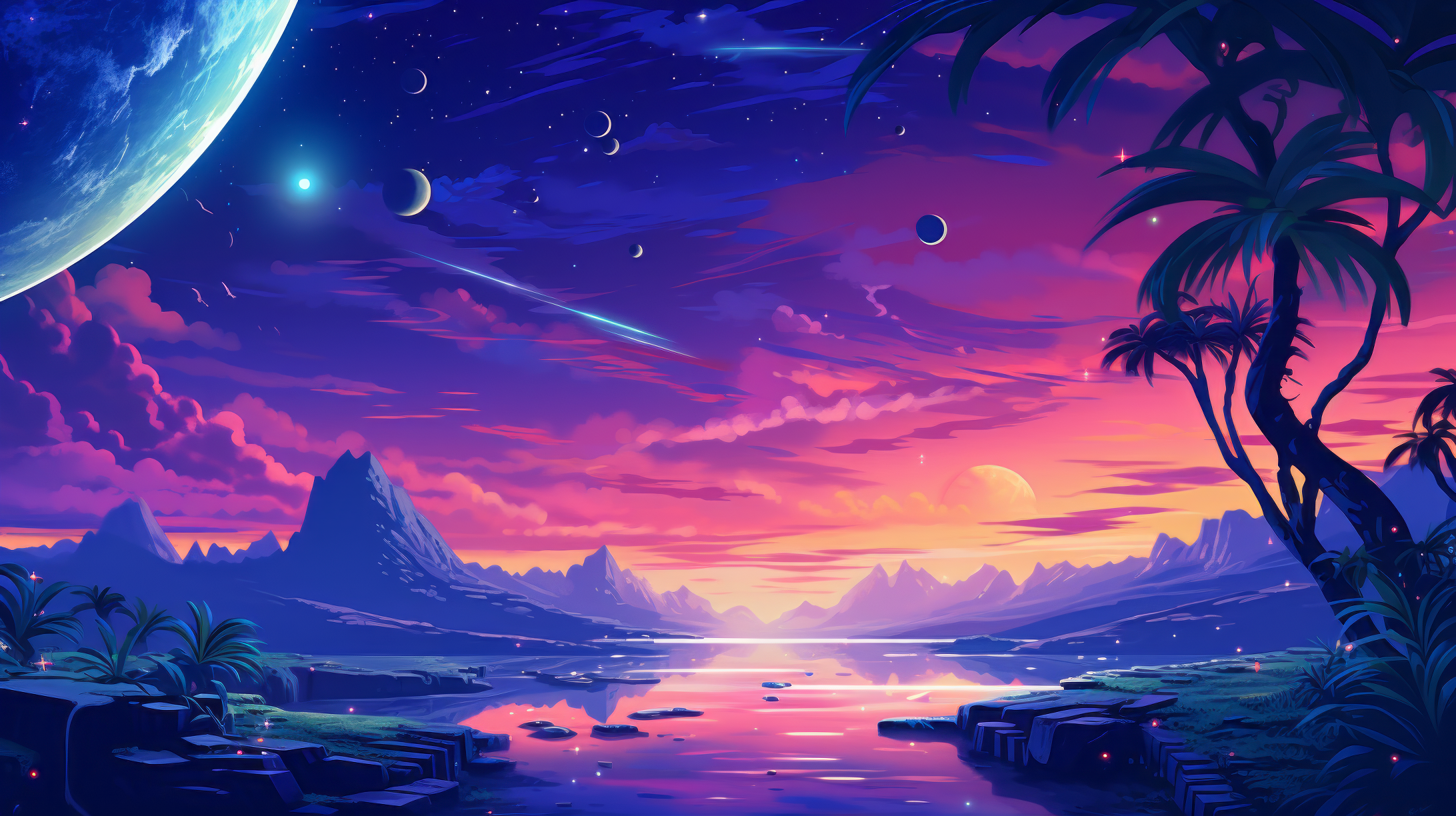 Y2K Landscape Illustration Wallpaper