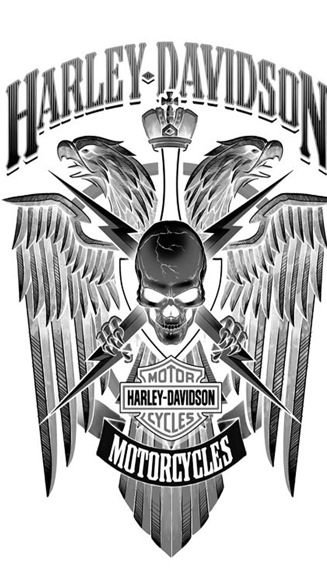 Download Black And White Skull Harley Davidson Mobile Wallpaper