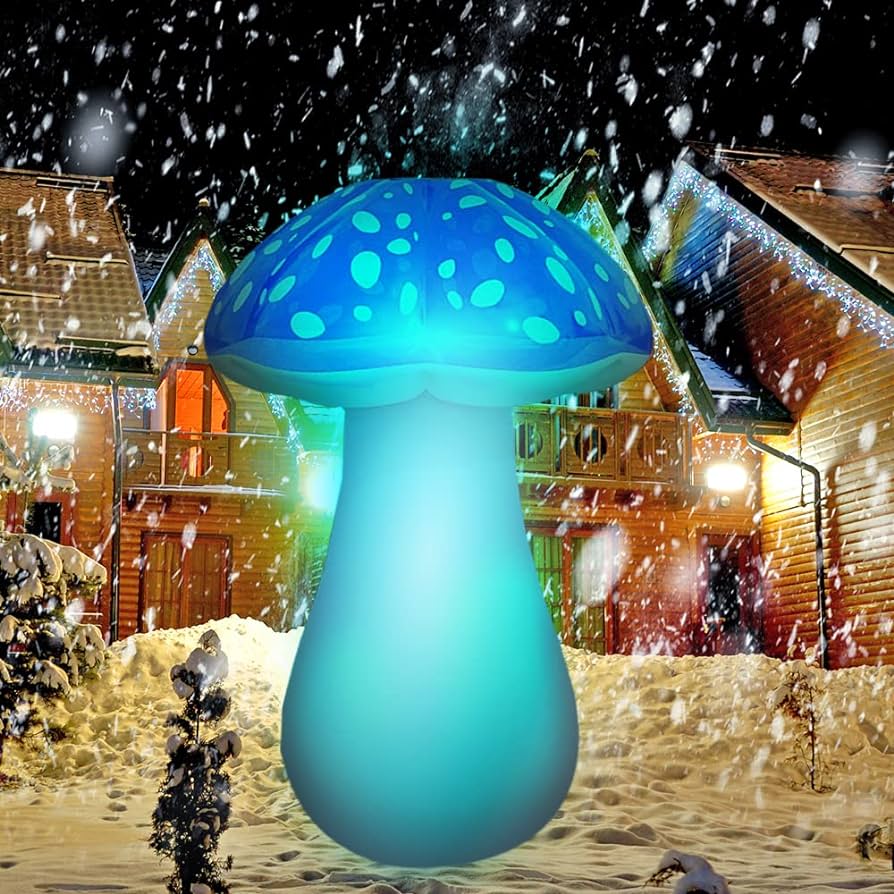 MeiGuiSha 4 Ft Christmas Solar Inflatables Outdoor Decorations, LED Light Up Mushroom Inflatable Christmas Blow Up Yard Decorations for Outside Courtyard Garden Lawn Indoor Xmas Holiday Party Decor