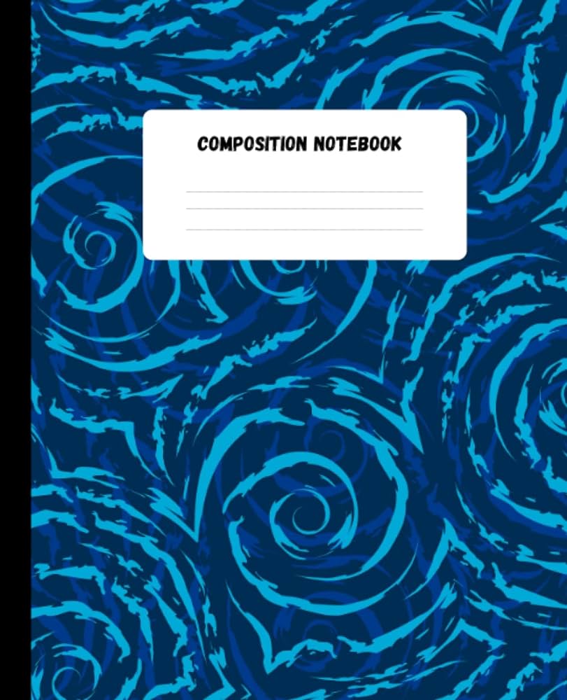 Wave Composition Notebook: Blank Wide Ruled Paper Notebook. Seamless blue Wave Pattern Wallpaper Design. Wide Lined Workbook Journal for Girls Boys. Students Children.5 x 9.25 (100 Pages)