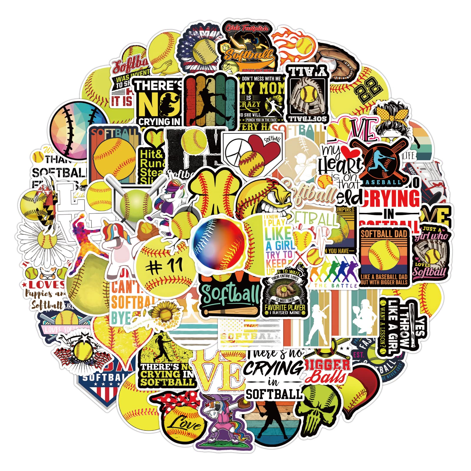 102Pcs Softball Stickers, Waterproof Vinyl Sport Ball Stickers for Water Bottles Laptop Car Luggage Cup Computer Mobile Phone Skateboard Decor