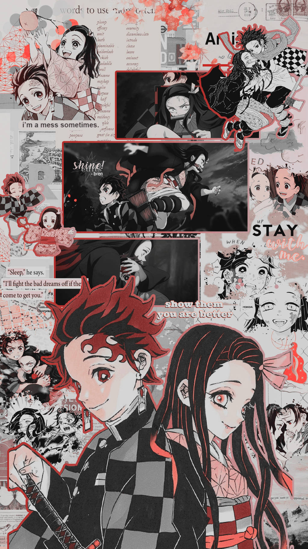 Download Tanjiro and Nezuko Aesthetic Collage Wallpaper
