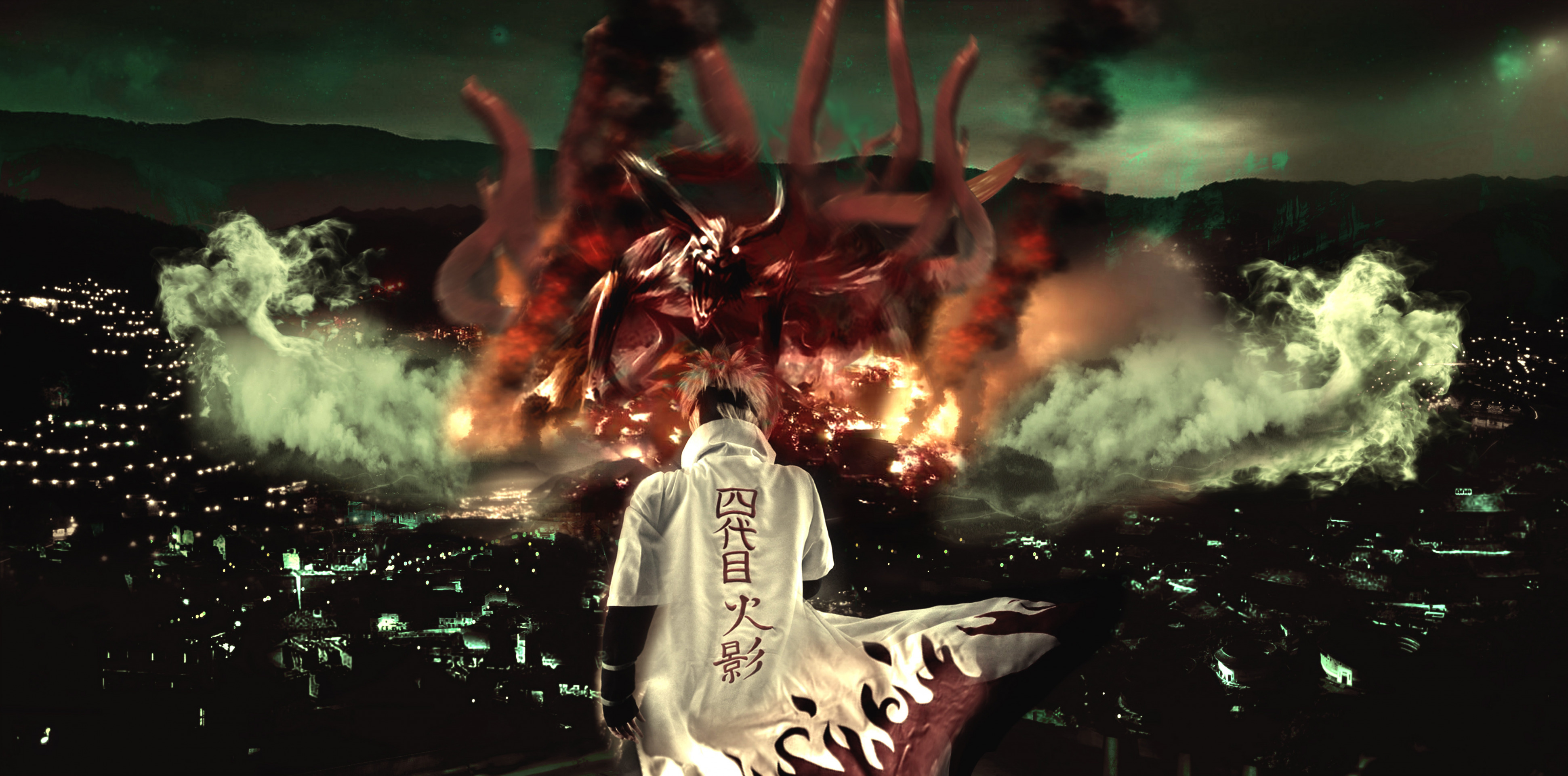 Download wallpaper Naruto, anime, ninja, manga, hokage, shinobi, kyuubi, Naruto Shippuden, Minato, Kurama, Konoha, japonese, I was, anian, section shonen in resolution 3882x1922