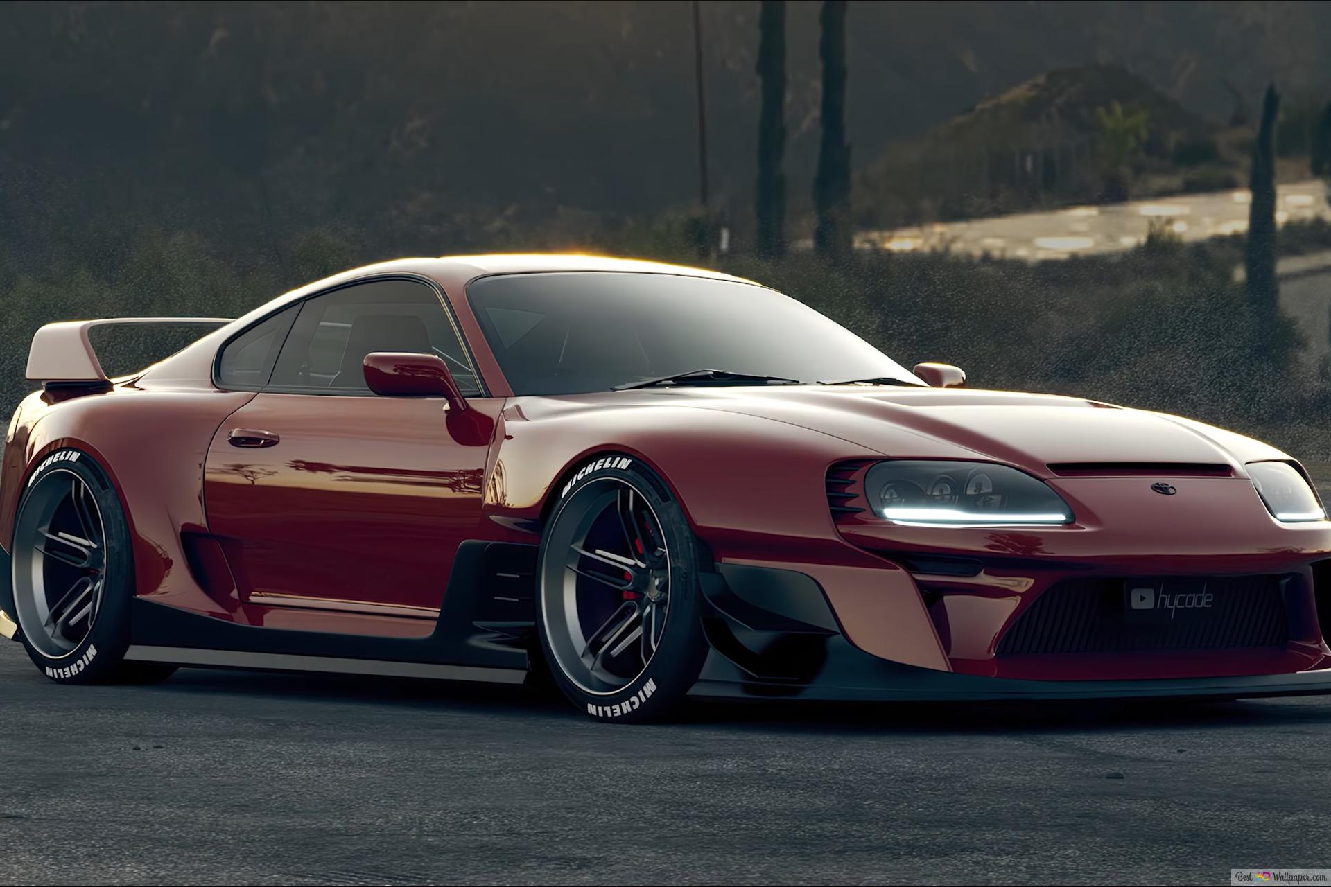 Red modified toyota supra mk4 4K wallpaper download