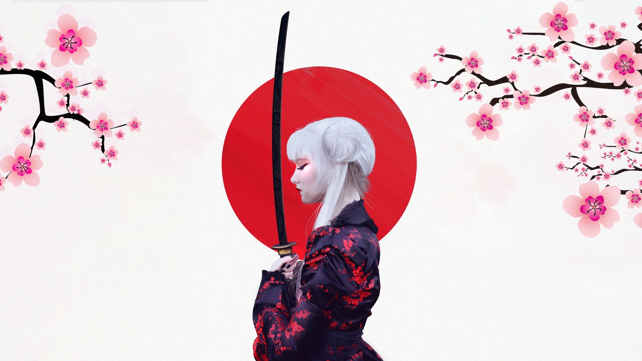 Beautiful girl with a katana (2560x1440)