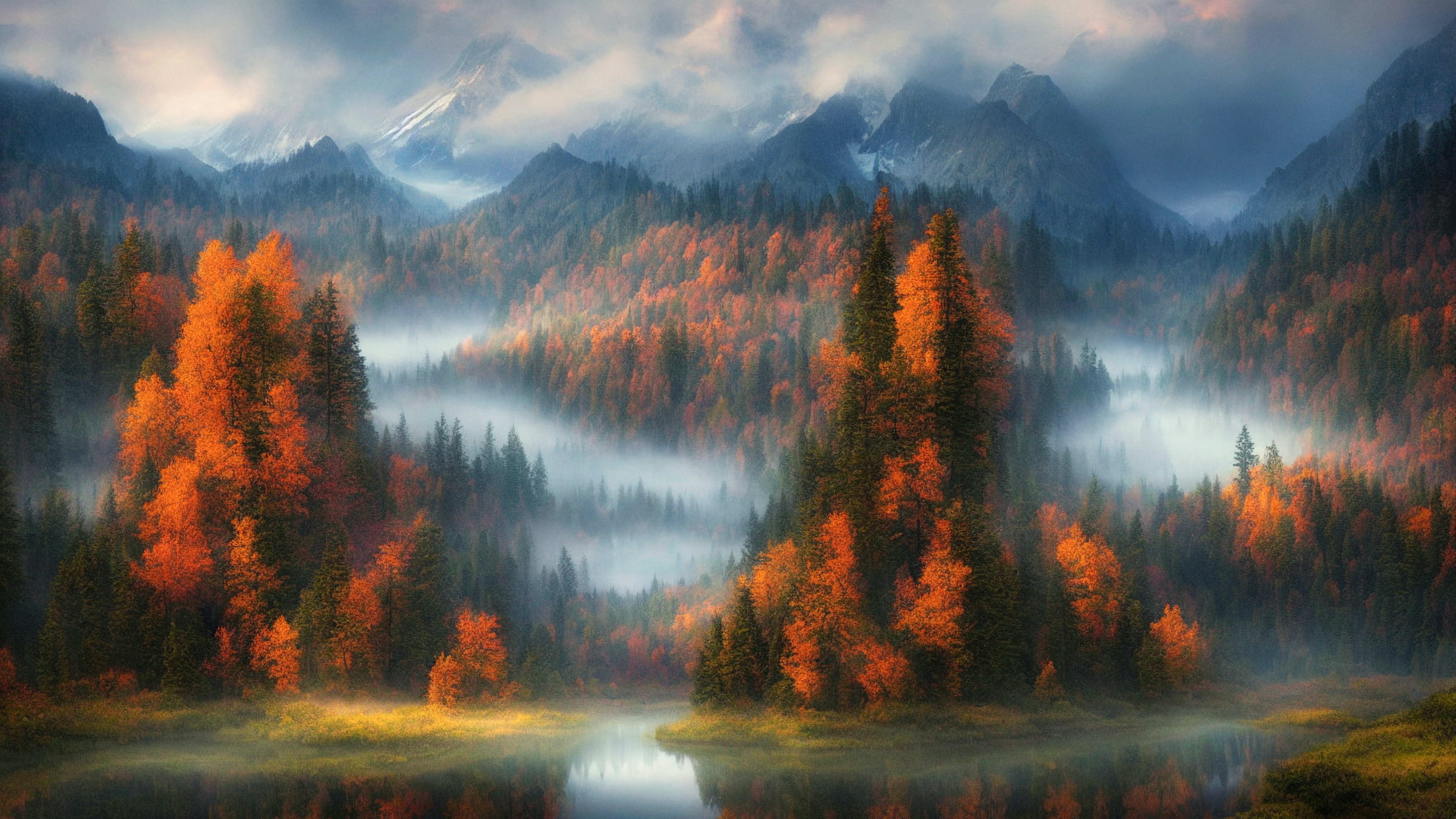 Autumn Trees Near Lake and Mountains · Free