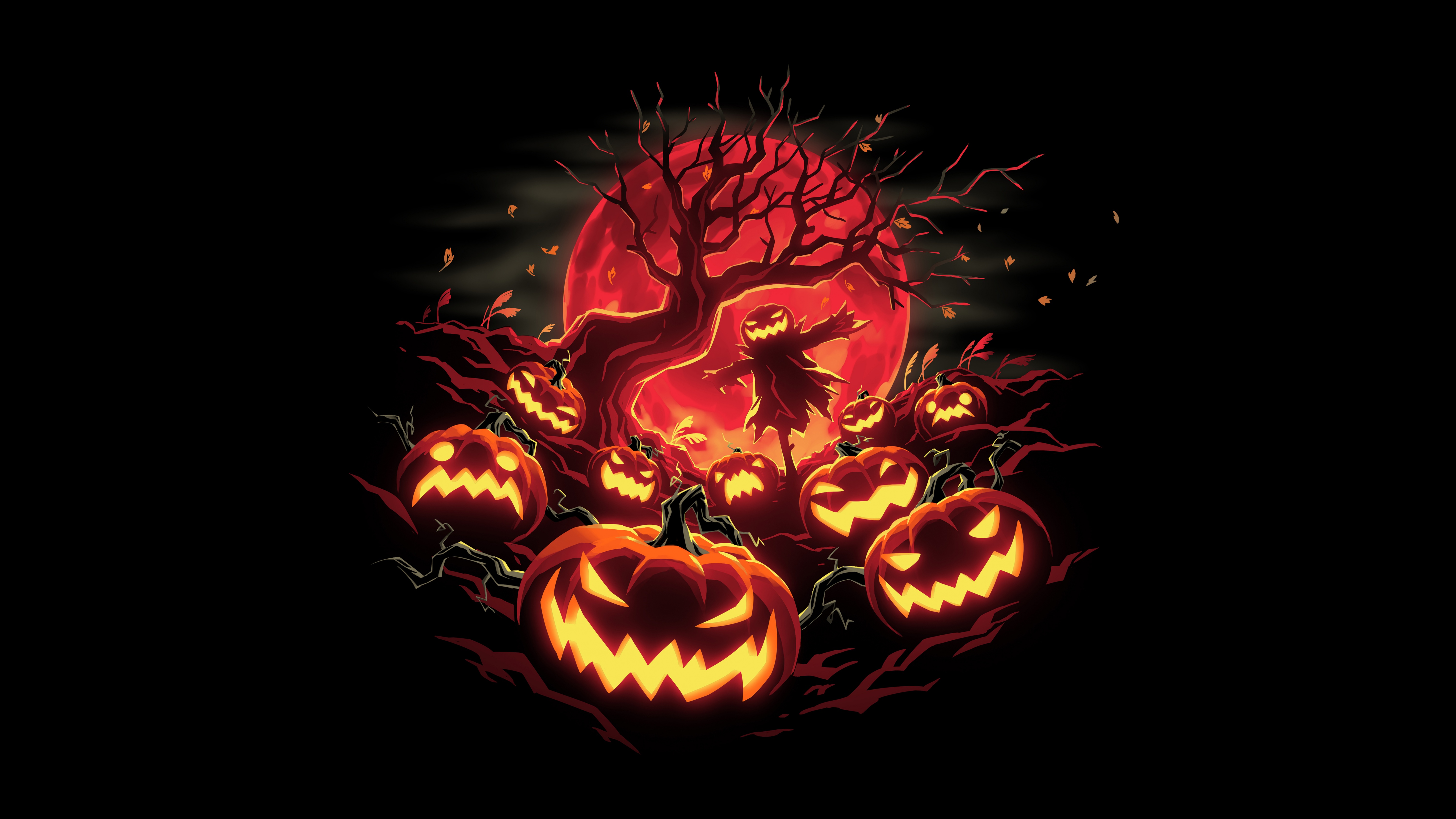 Halloween pumpkins Wallpaper 4K, Haunted, Scarecrow, 5K