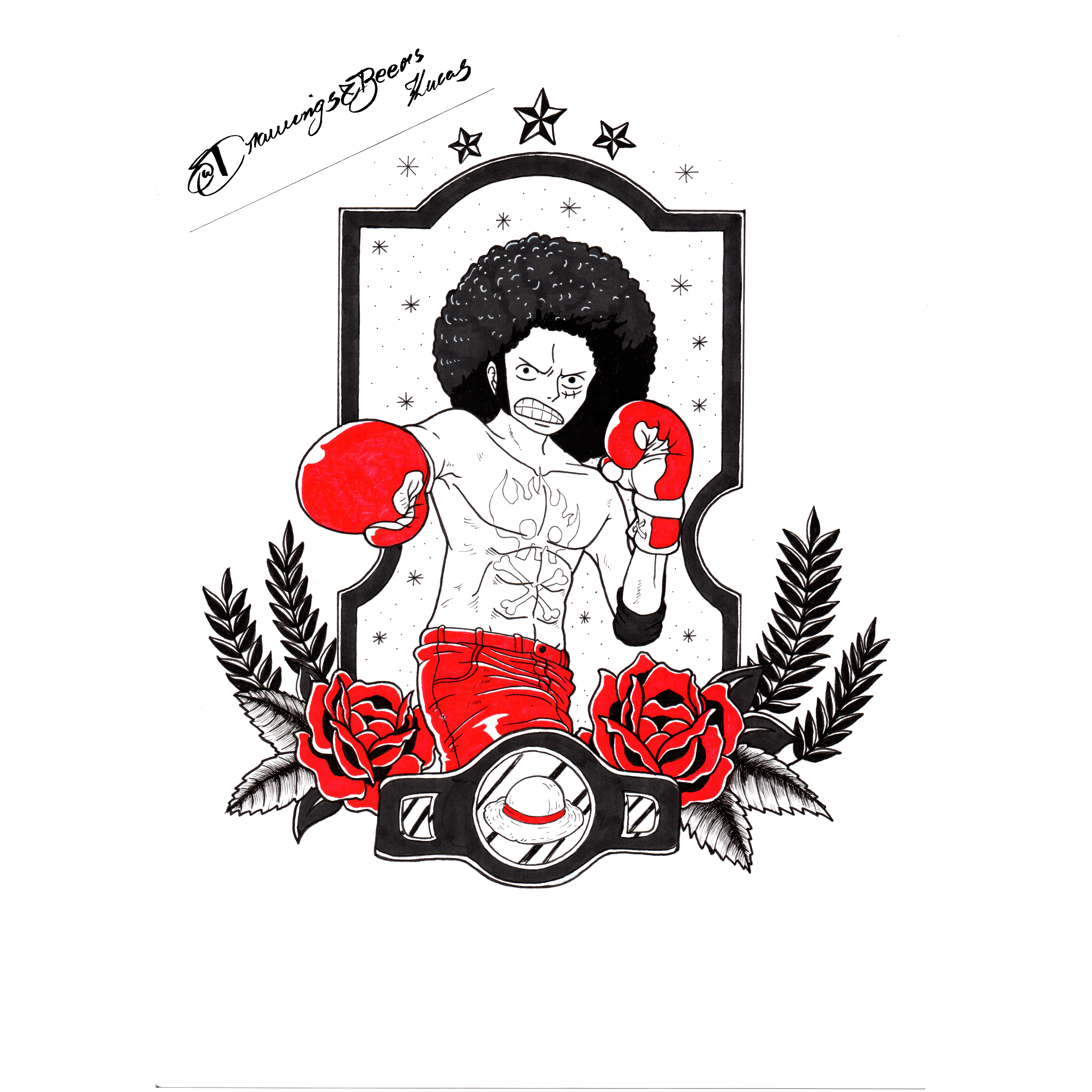 The power of Afro! Luffy drawing by me!