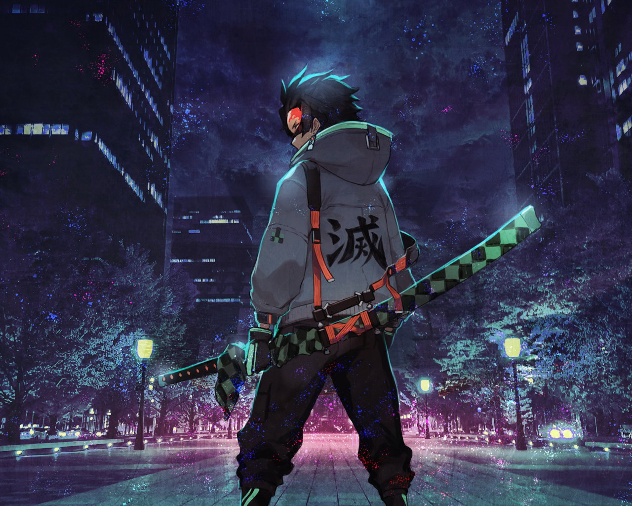 Download wallpaper 1280x1024 urban ninja, anime, art, standard 5:4 fullscreen wallpaper, 1280x1024 HD background, 24906