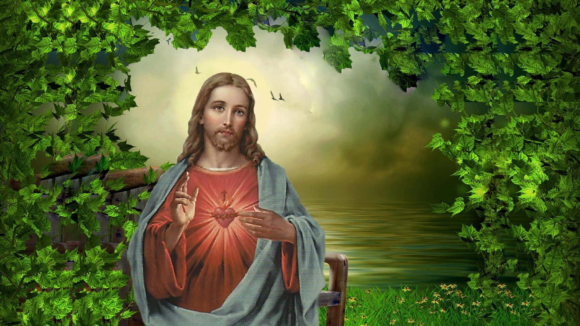 Download Jesus Christ Green Background Picture
