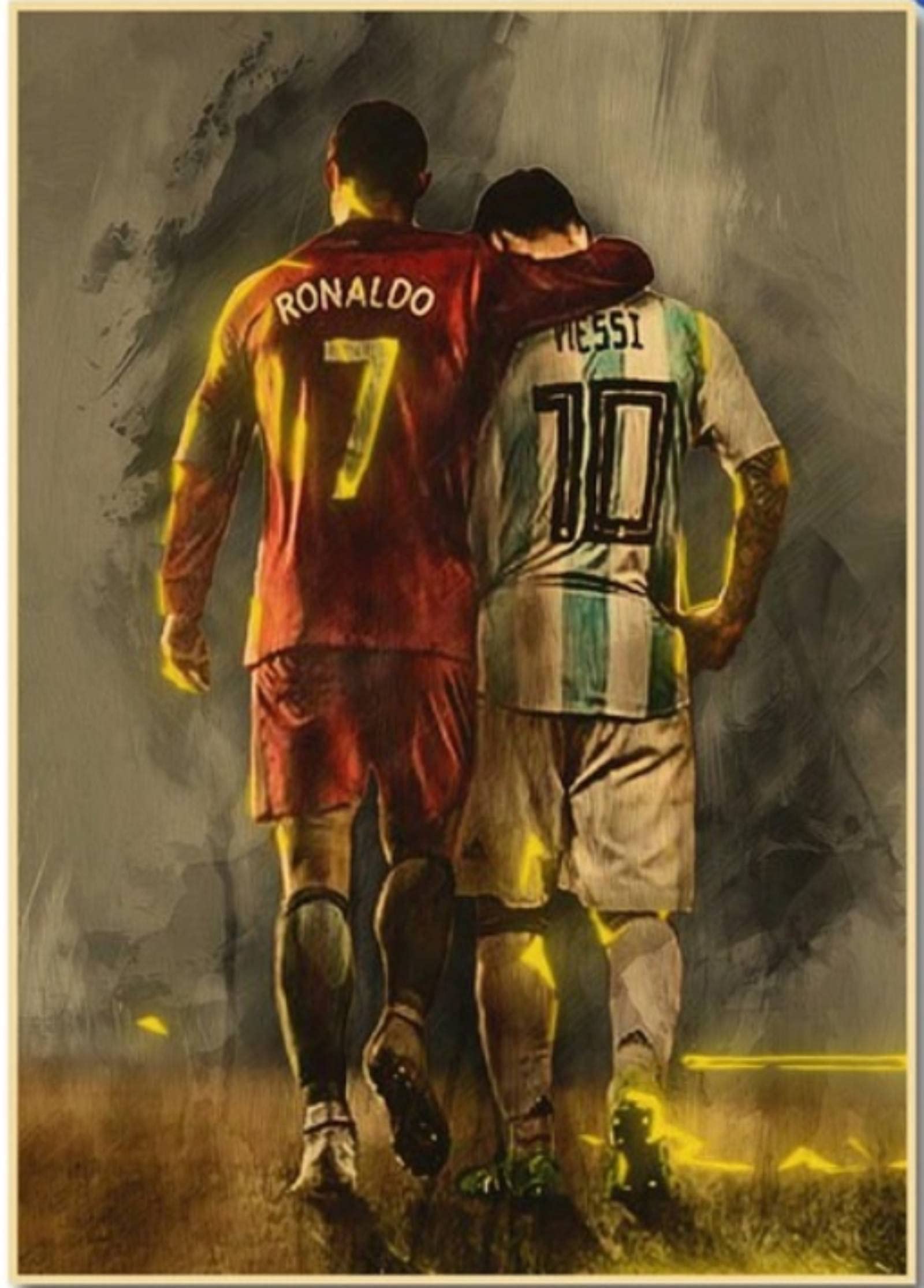 ZHANGKUI Water Proof Durable Vintage Football Sport Star Lionel Messi Cristiano Ronaldo Retro Soccer Player Room Decor Wall Sticker 50 x 70 cm Canvas Decor Poster, Amazon.de: Home & Kitchen
