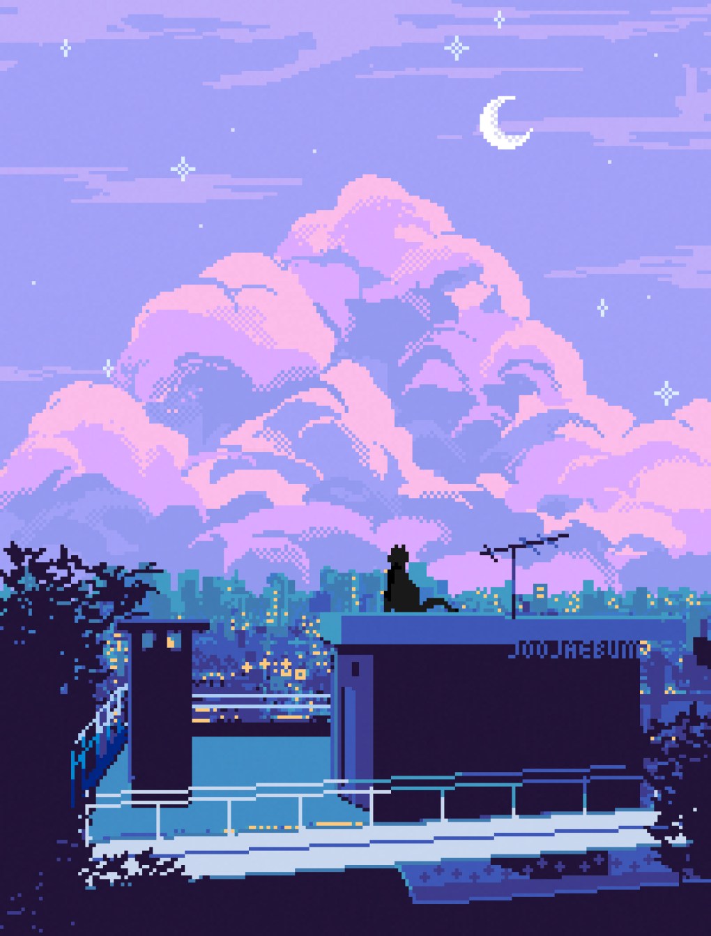 Cat On The Rooftop Pixel Art And Animation By JaeBum Joo