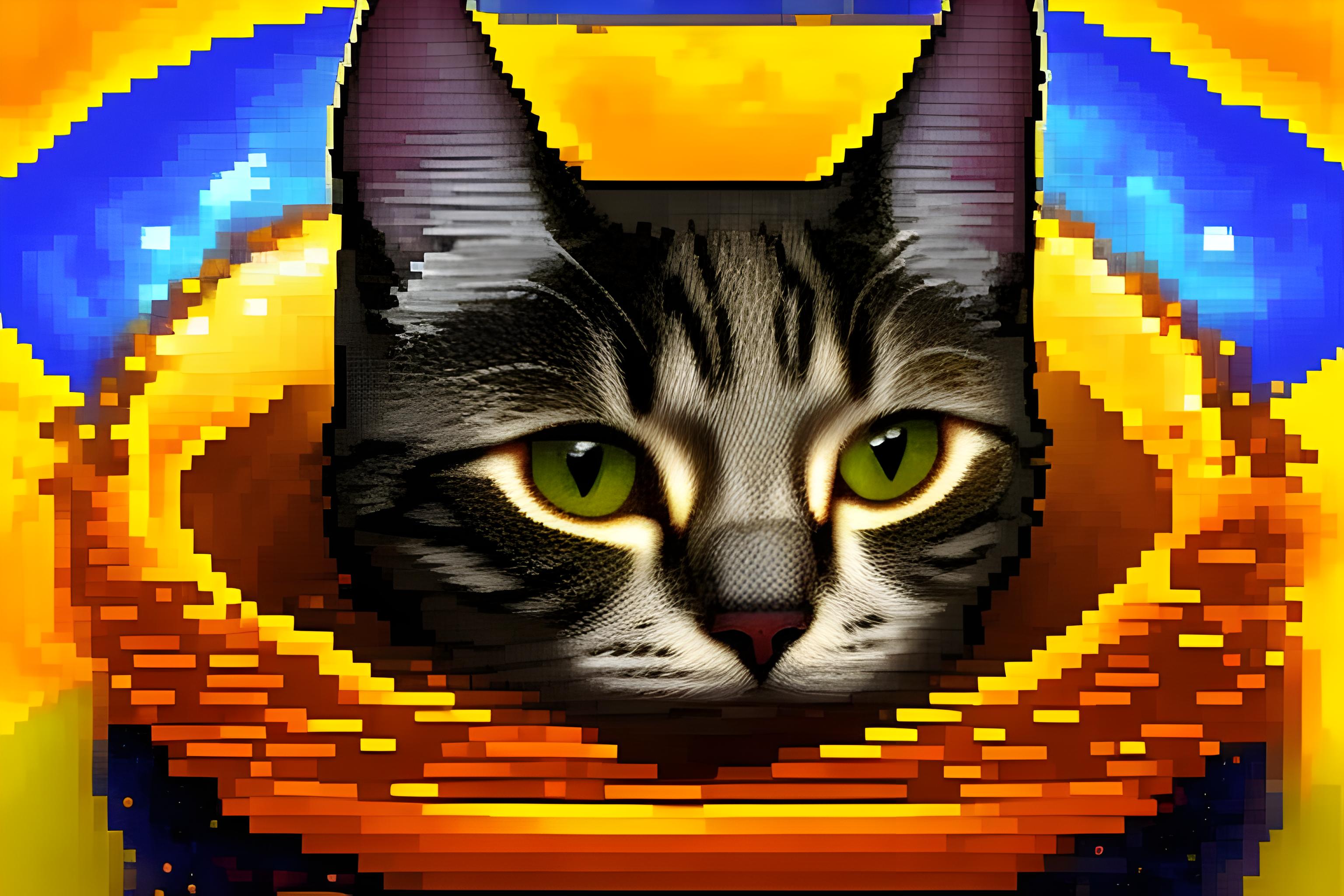 PIXEL ART OF A CAT SURFING THE STARS