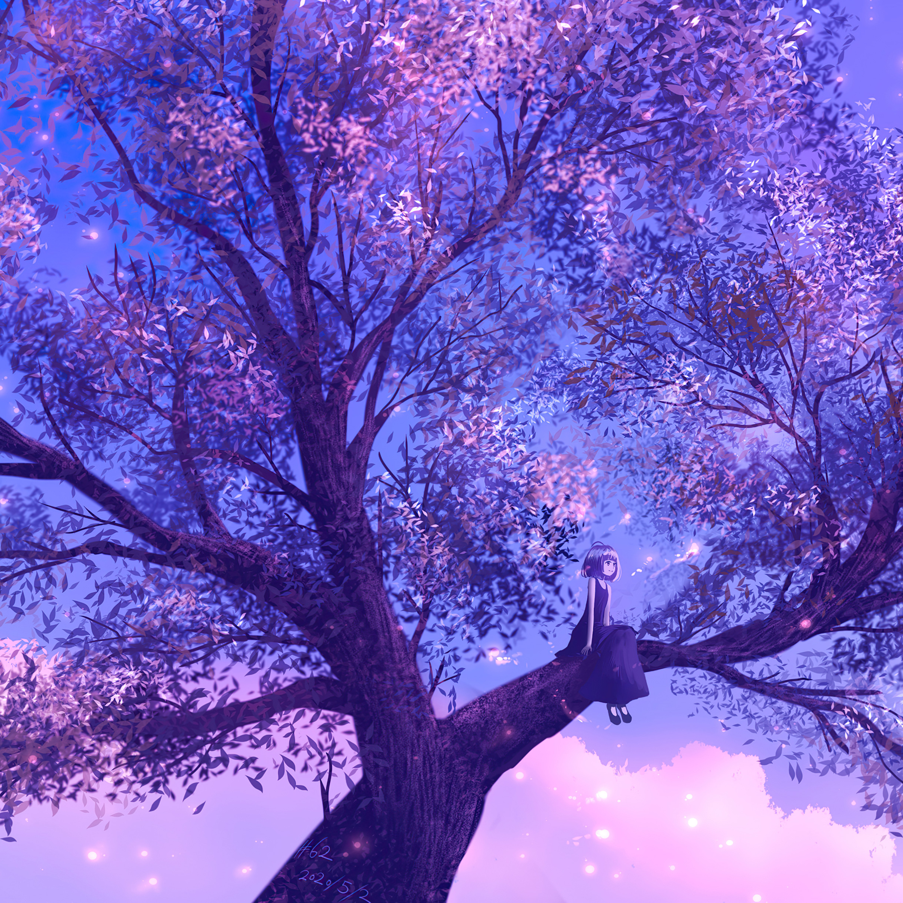 Anime Girl Sitting On Purple Big Tree 4k iPad Pro Retina Display HD 4k Wallpaper, Image, Background, Photo and Picture