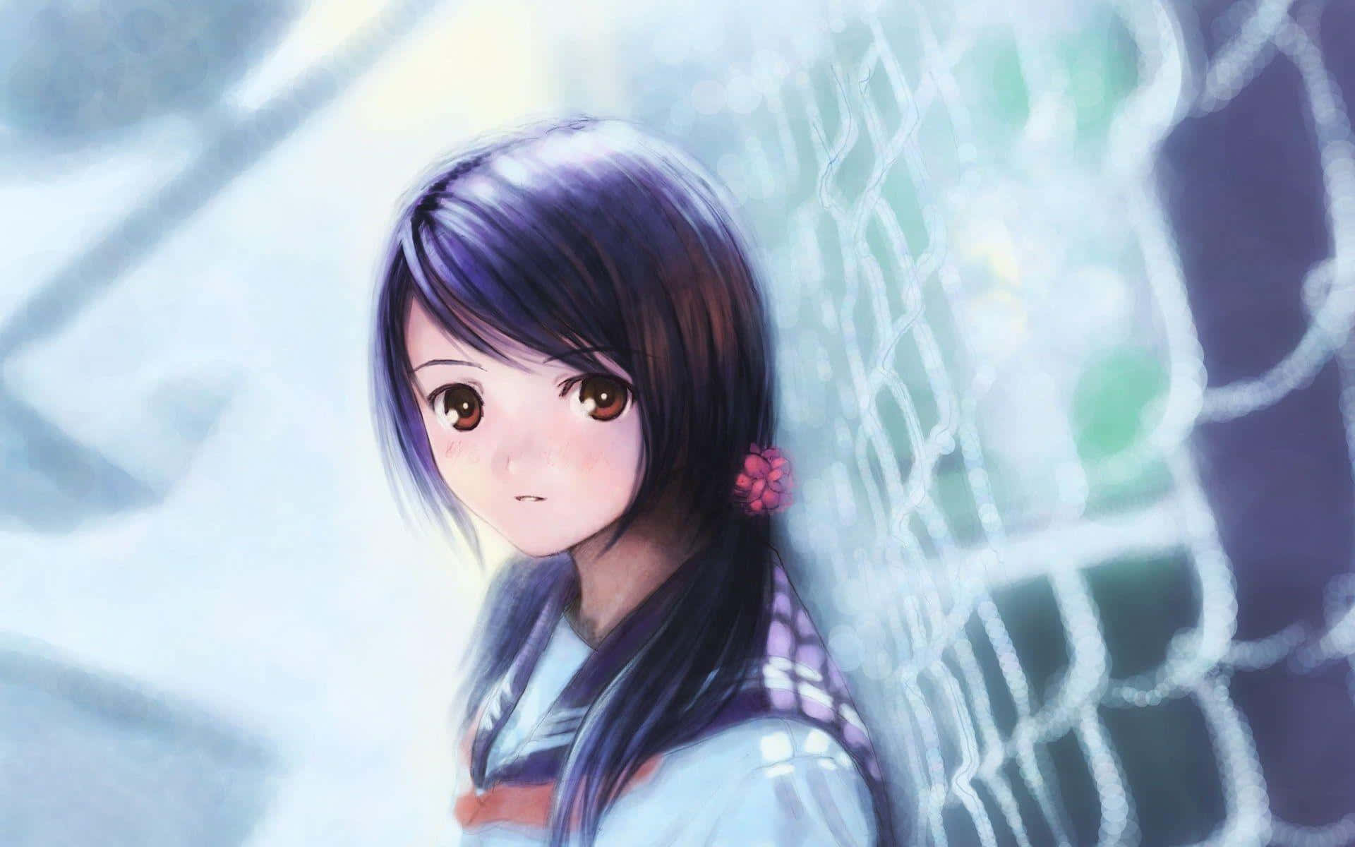 Download Lonely Pretty Schoolgirl Anime Cartoon Wallpaper