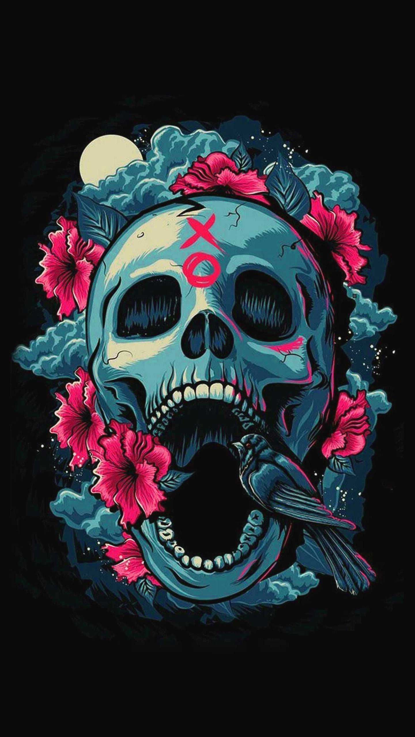 Background Skeleton Wallpaper Discover more Animated, Cute, Frame, Hallowe'en, Skeleton wallpaper.. Skull wallpaper, Skull art, Skull picture