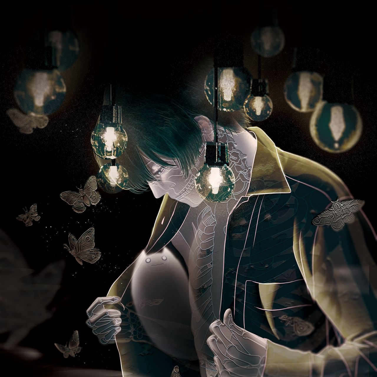 Download wallpaper 1280x1280 guy, skeleton, ghost, lamp, butterflies, anime ipad, ipad 2, ipad mini for parallax HD background